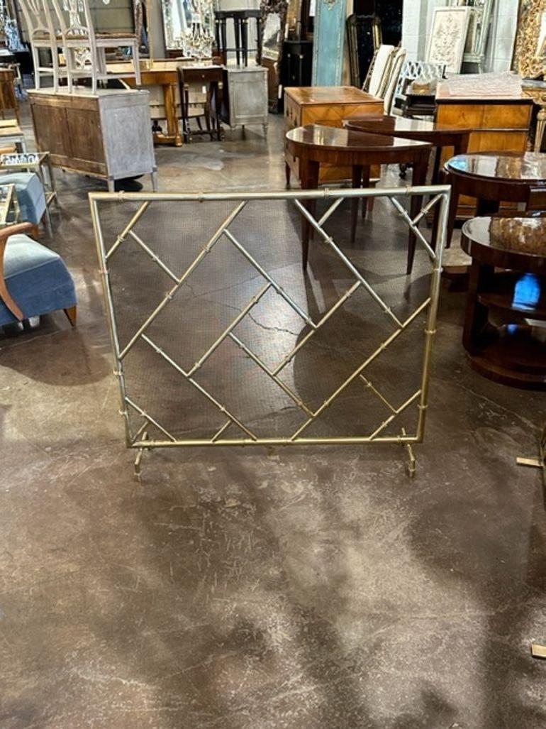 Contemporary Bamboo Form Brass Fire Screen For Sale