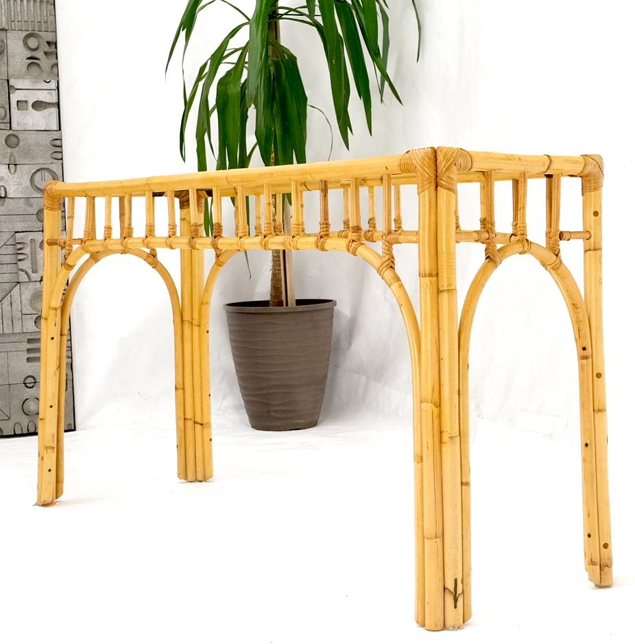Bamboo Frame Glass Top Console Table w/ Figurative Brass Supports For Sale 1