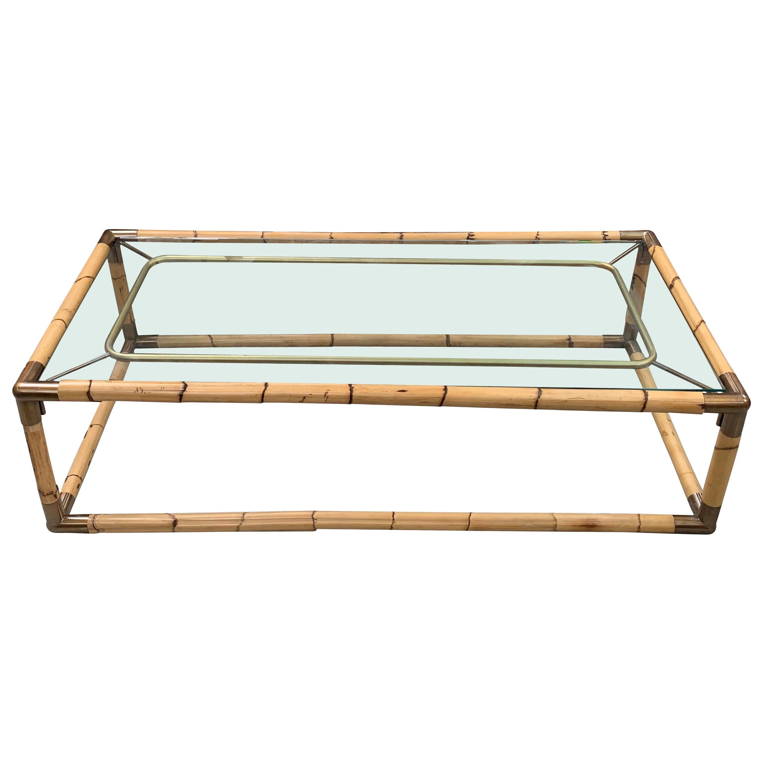 Bamboo Framed Coffee Table, France, Midcentury