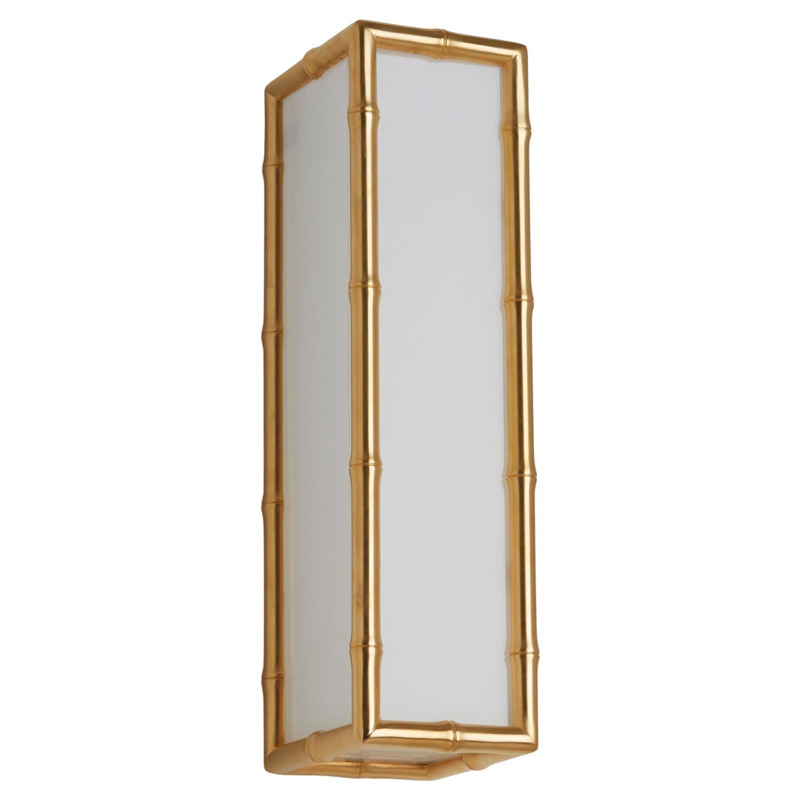 Bamboo Frosted Glass Panel Light in Gold Plate For Sale