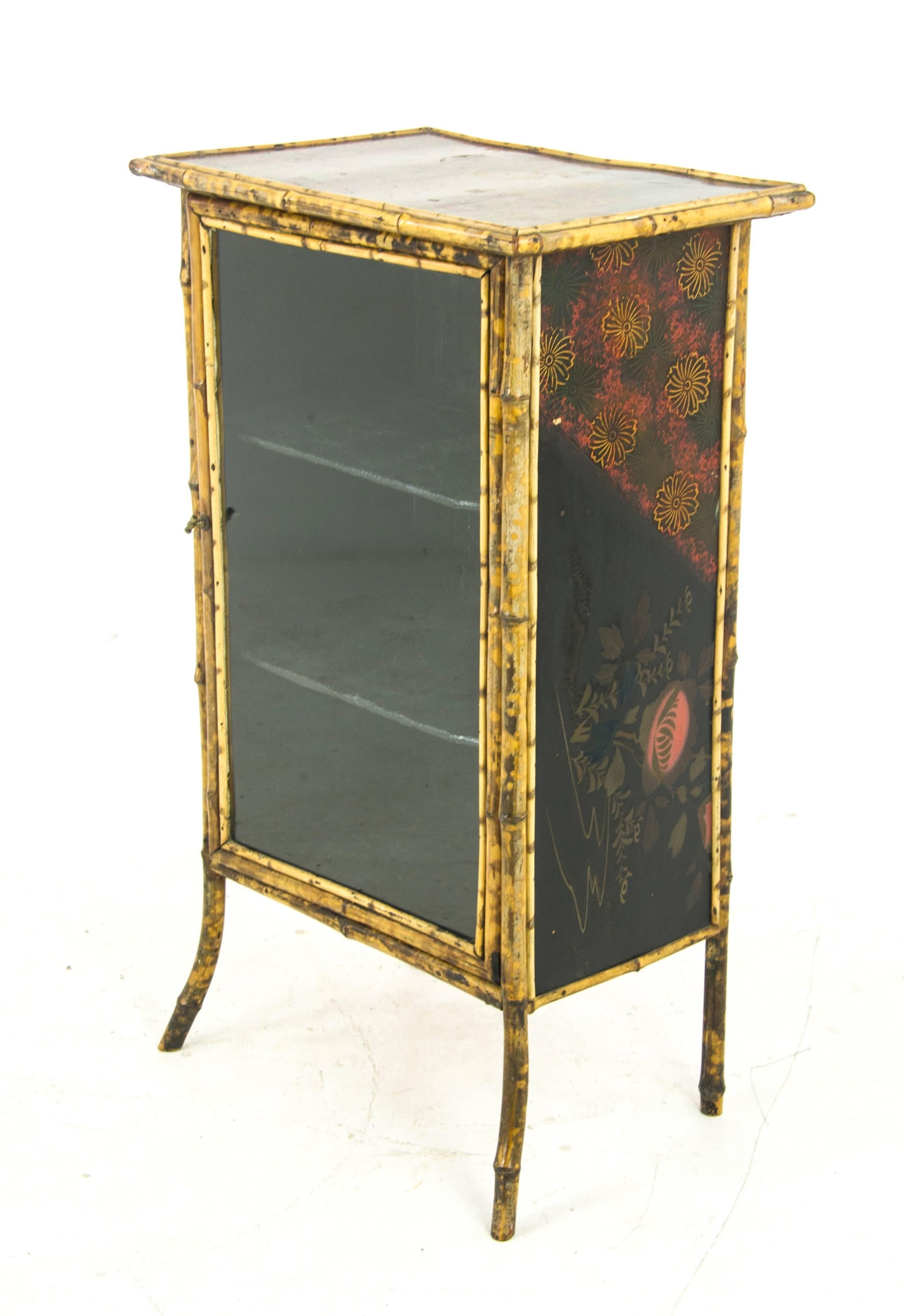 Scottish Bamboo Furniture, Antique Display Cabinet, Bamboo Bookcase, Scotland1880 REDUCED!