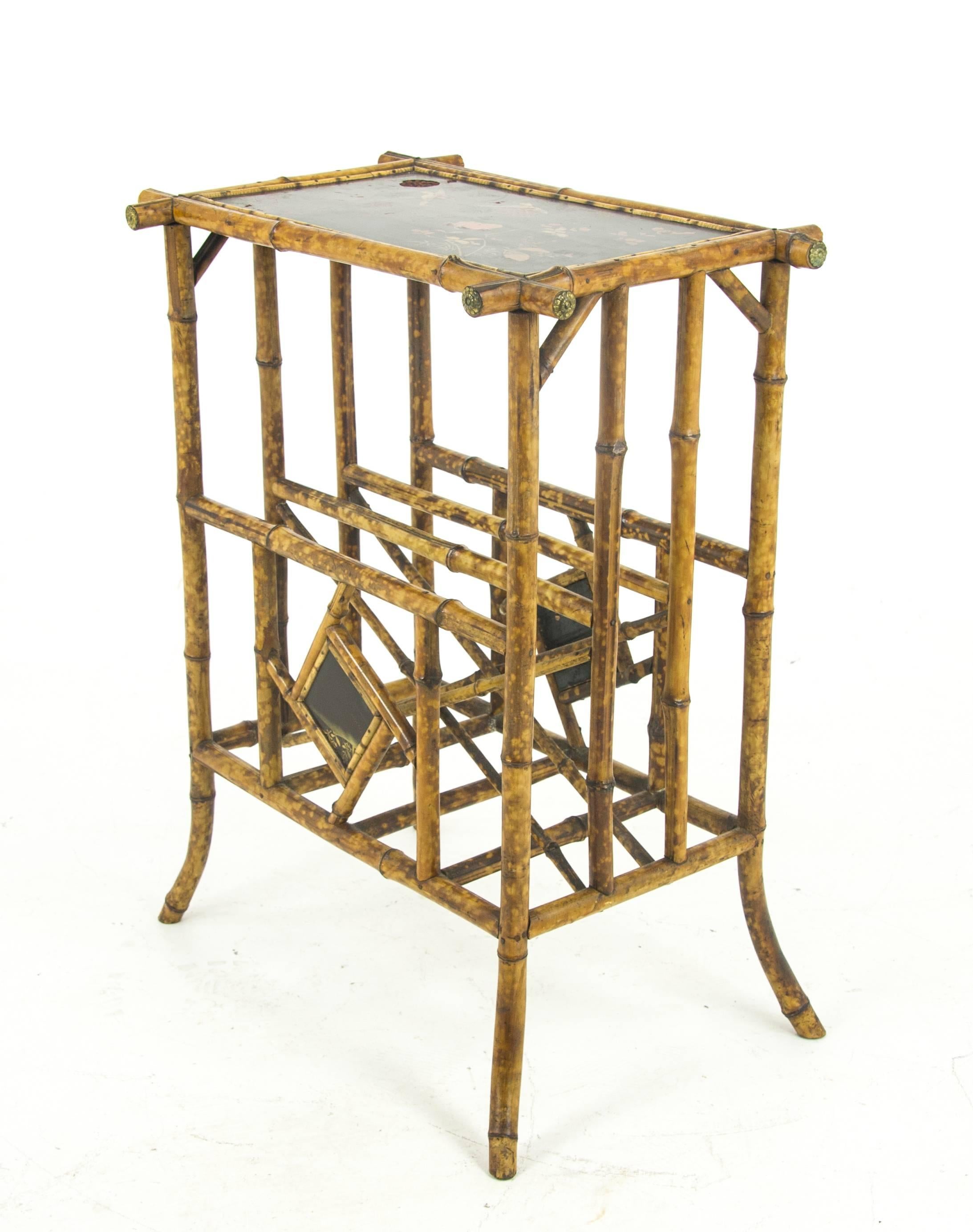 Scottish Bamboo Furniture, Antique Magazine Rack, Chinoiserie Panels, Scotland, 1880