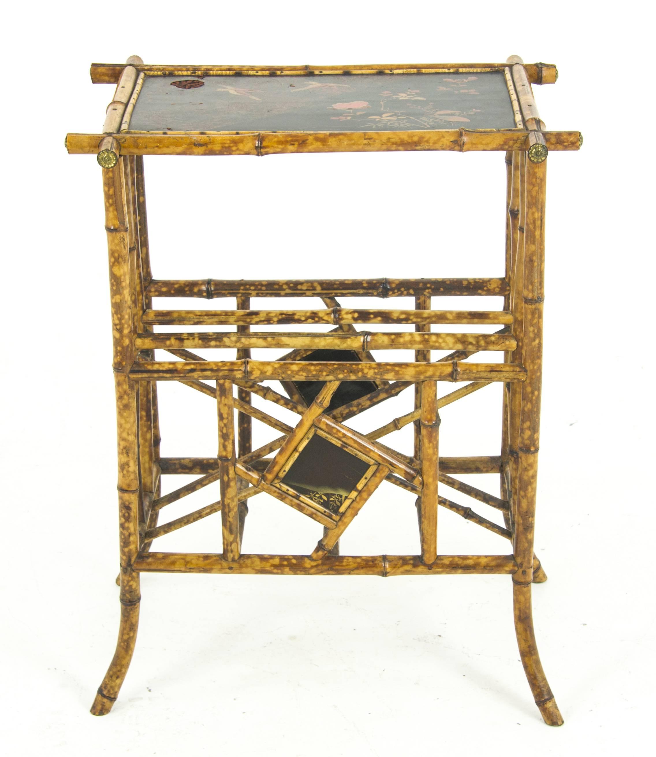Bamboo Furniture, Antique Magazine Rack, Chinoiserie Panels, Scotland, 1880 3