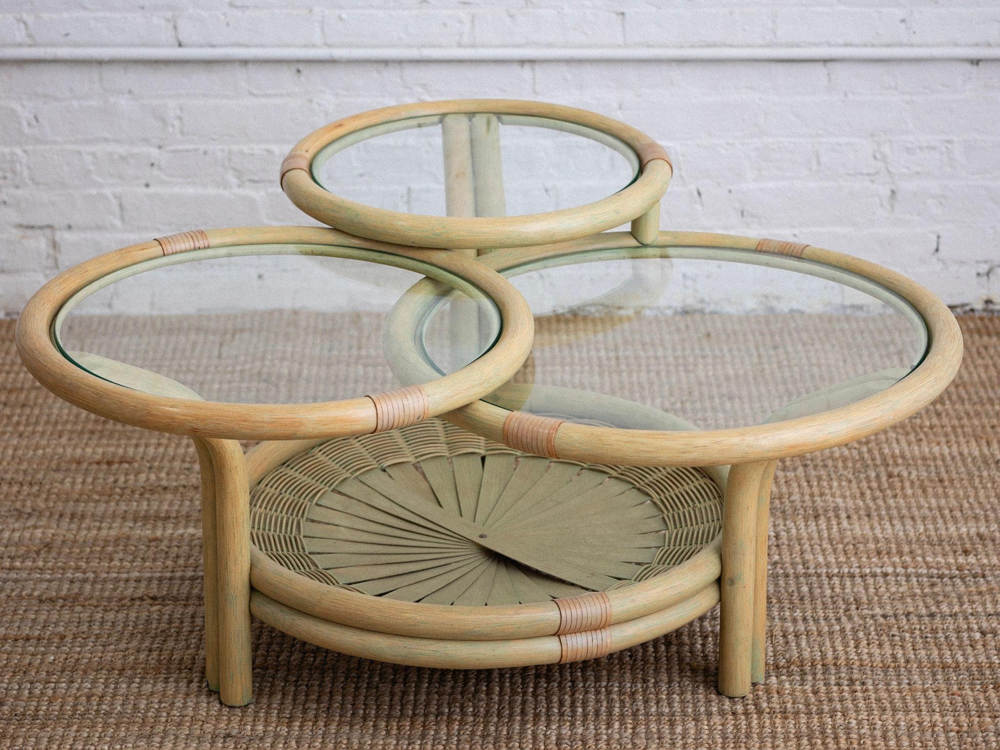round bamboo coffee table with glass top