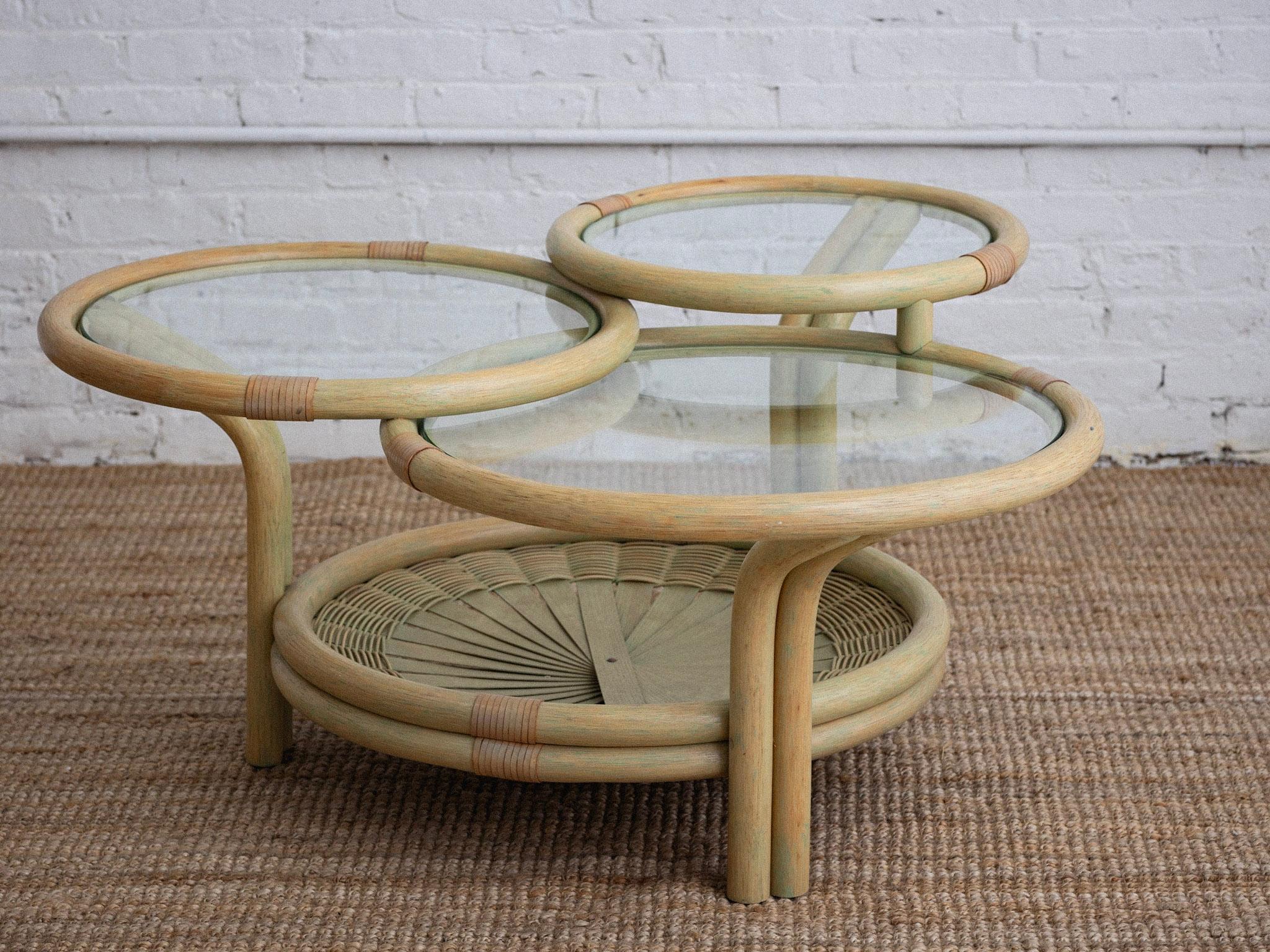 Italian Bamboo & Glass 3 Tier Coffee Table For Sale
