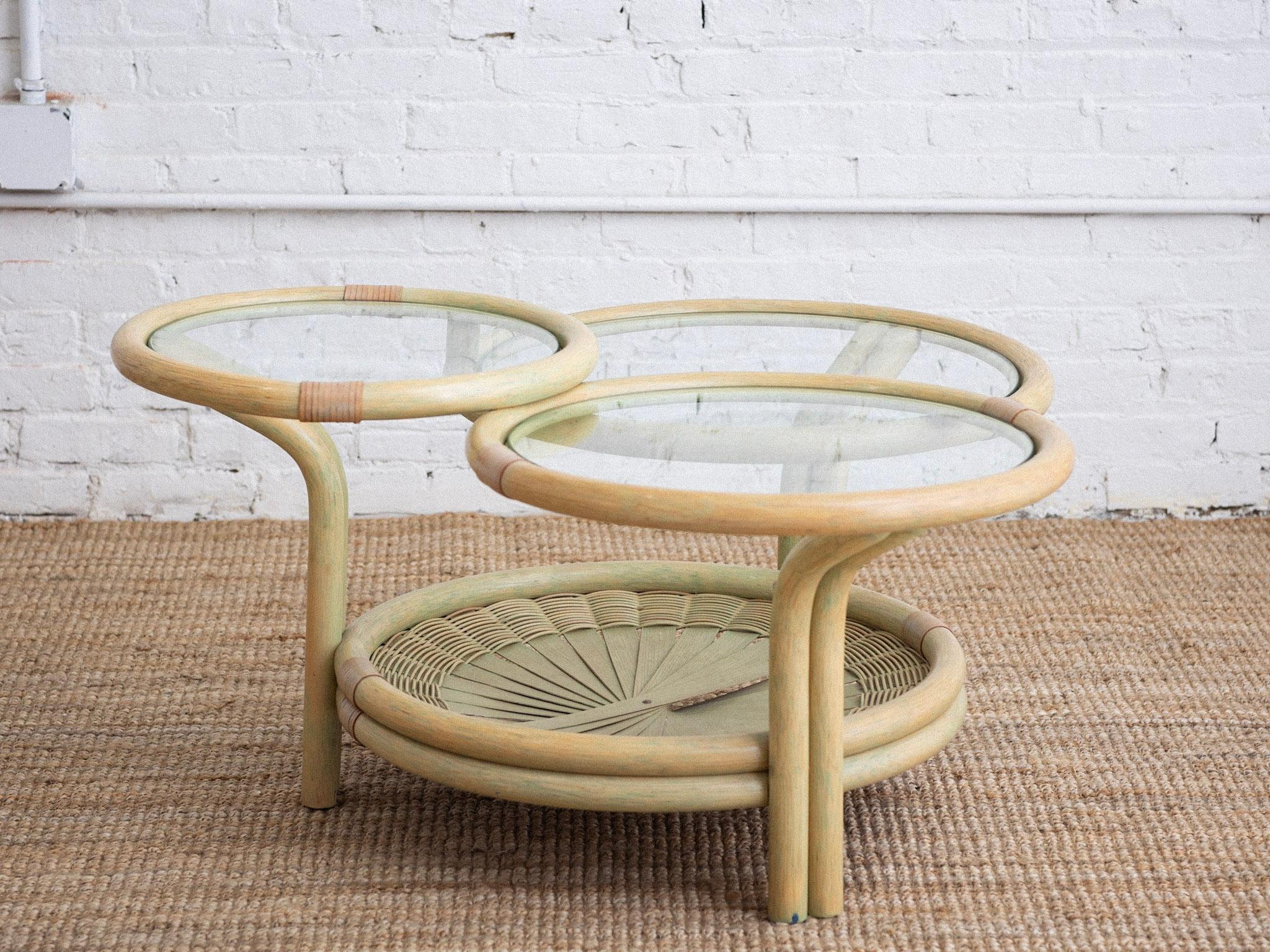 20th Century Bamboo & Glass 3 Tier Coffee Table For Sale