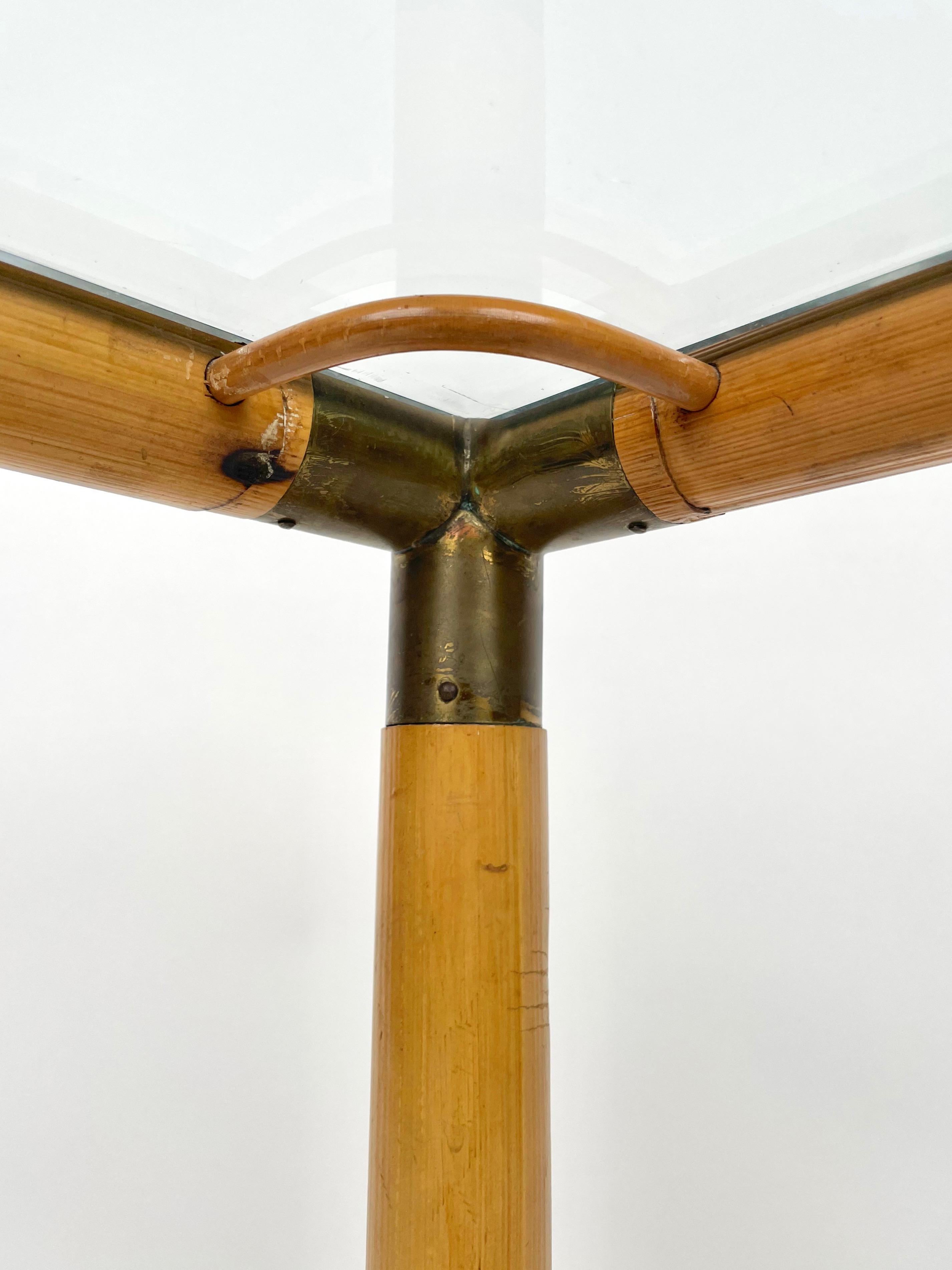 Bamboo, Glass and Brass Squared Side Table, Italy, 1970s 8