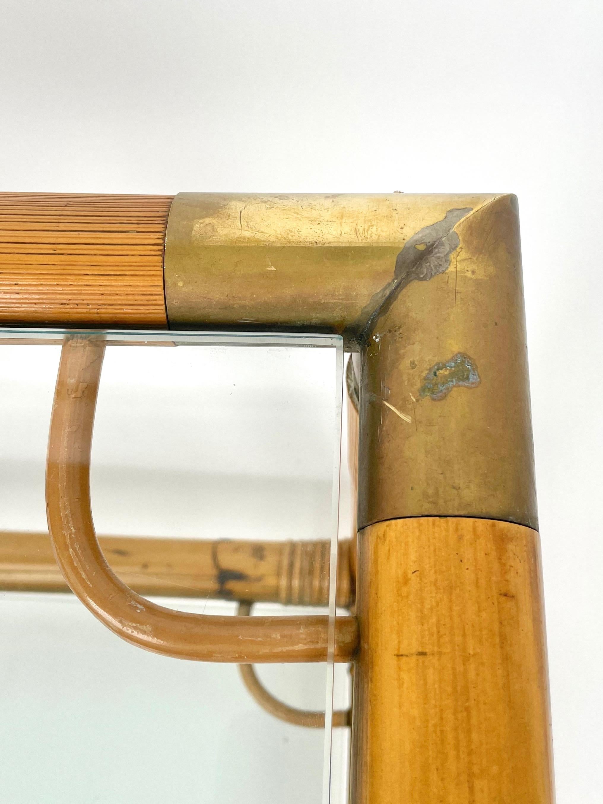 Bamboo, Glass and Brass Squared Side Table, Italy, 1970s 9