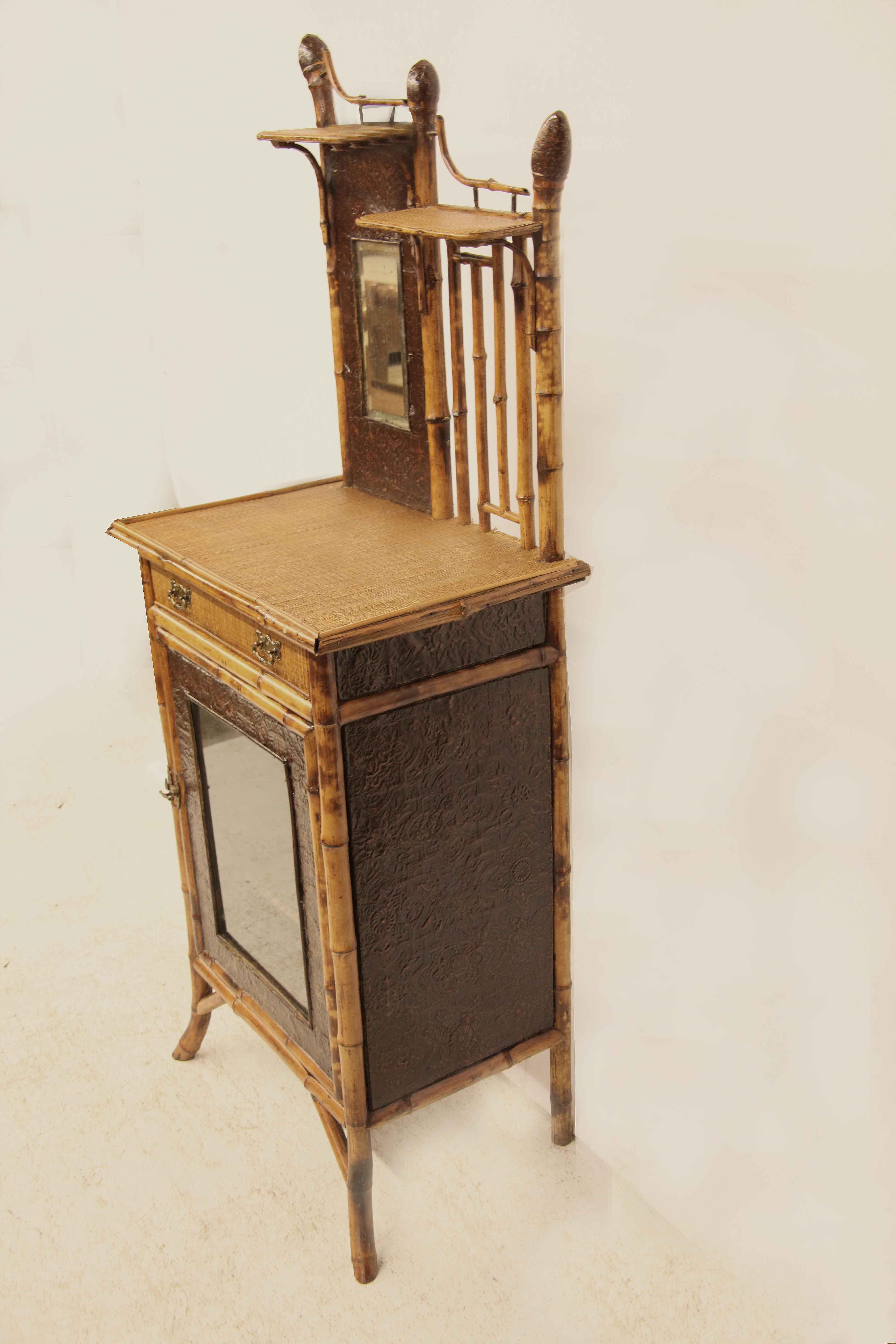 English Bamboo Glass Door Cabinet For Sale