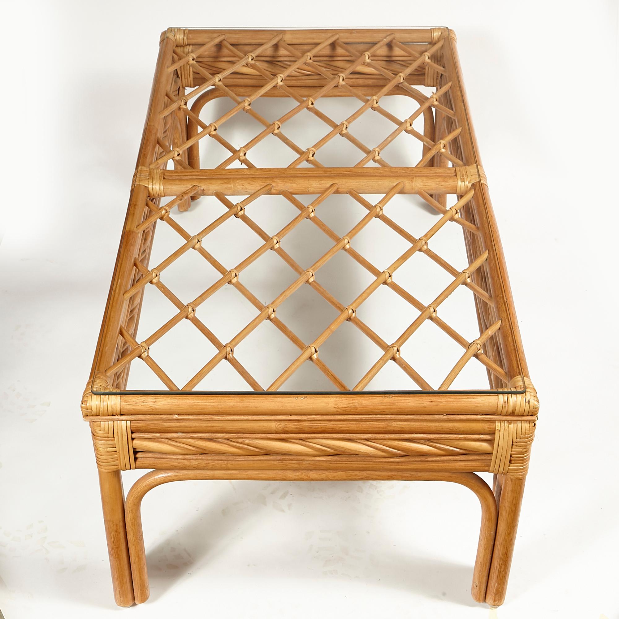 Mid-Century Modern Bamboo and Glass Top Coffee Table, 1970s For Sale