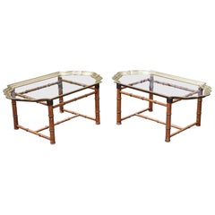 Table basse à plateau en verre et bambou, France, années 1970