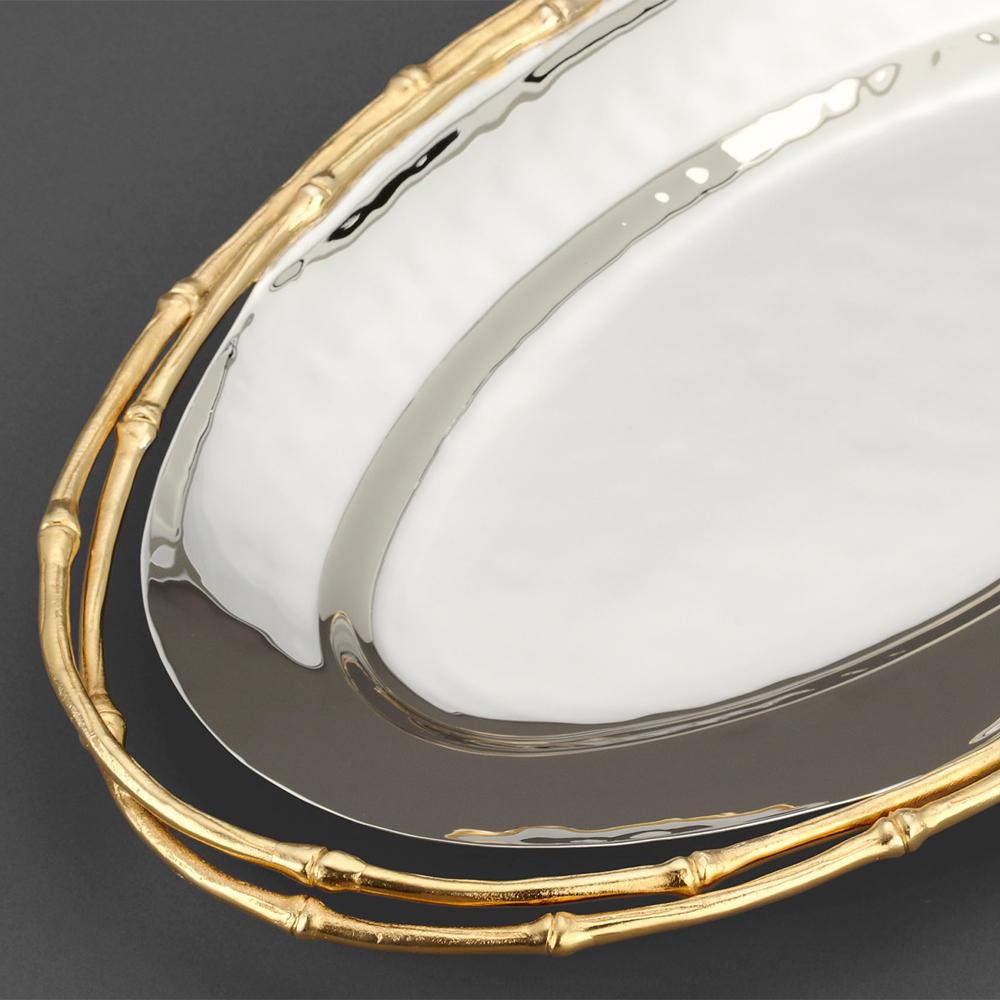 Contemporary Bamboo Gold Tray Gold-Plated 24-Karat For Sale