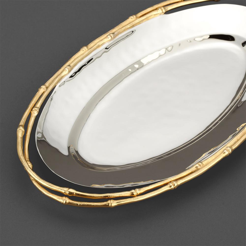 Gold Plate Bamboo Gold Tray Gold-Plated 24-Karat For Sale