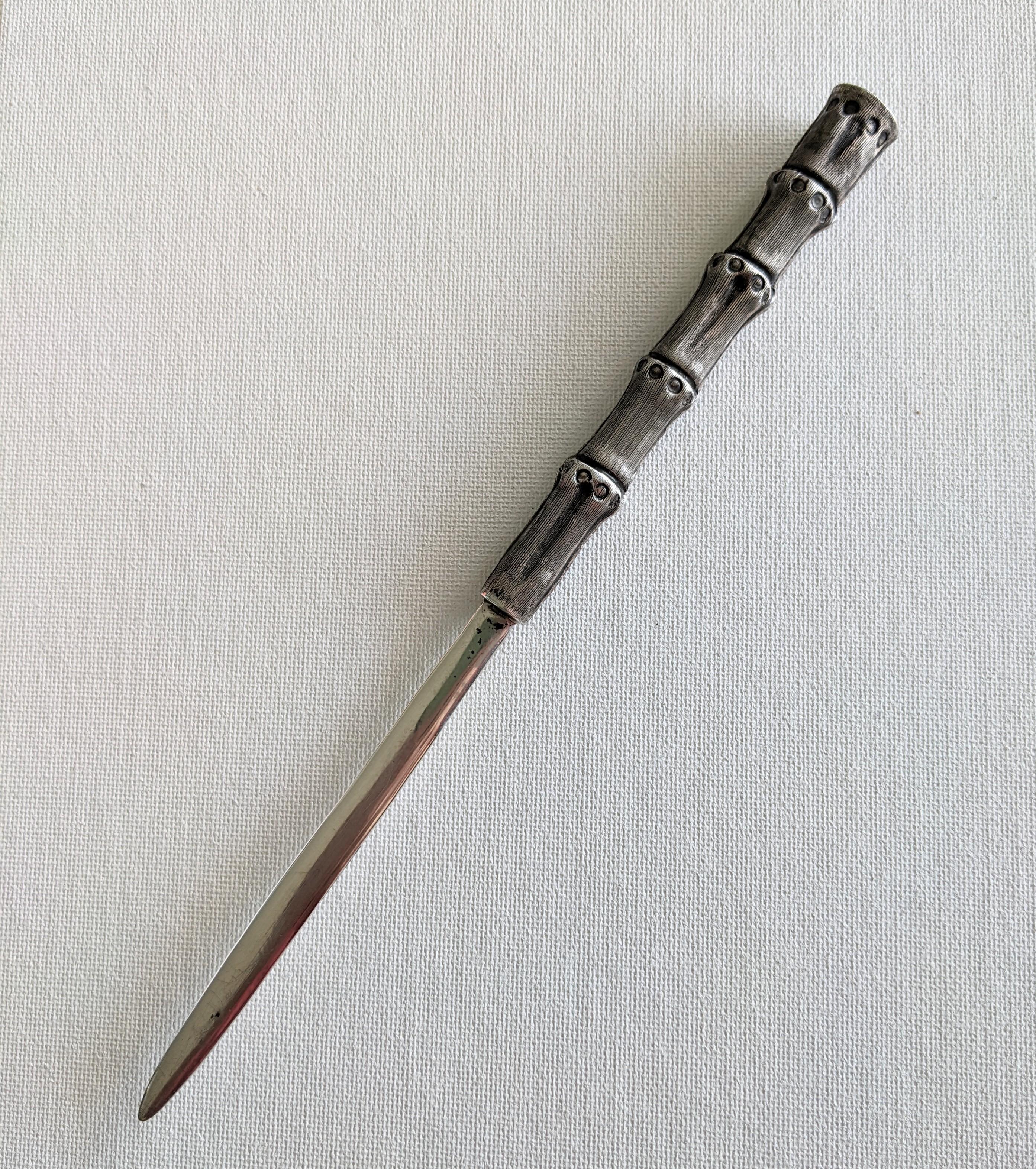 Bamboo Handled Sterling Letter Opener In Excellent Condition For Sale In New York, NY