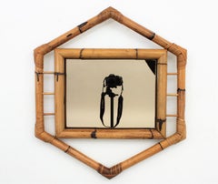 Bamboo Hexagonal Mirror with Smoked Glass, France, 1950s