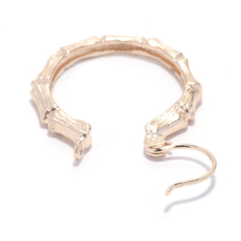 Bamboo Hoop Earrings, 14K Yellow Gold, Small Bamboo Hoop For Sale at
