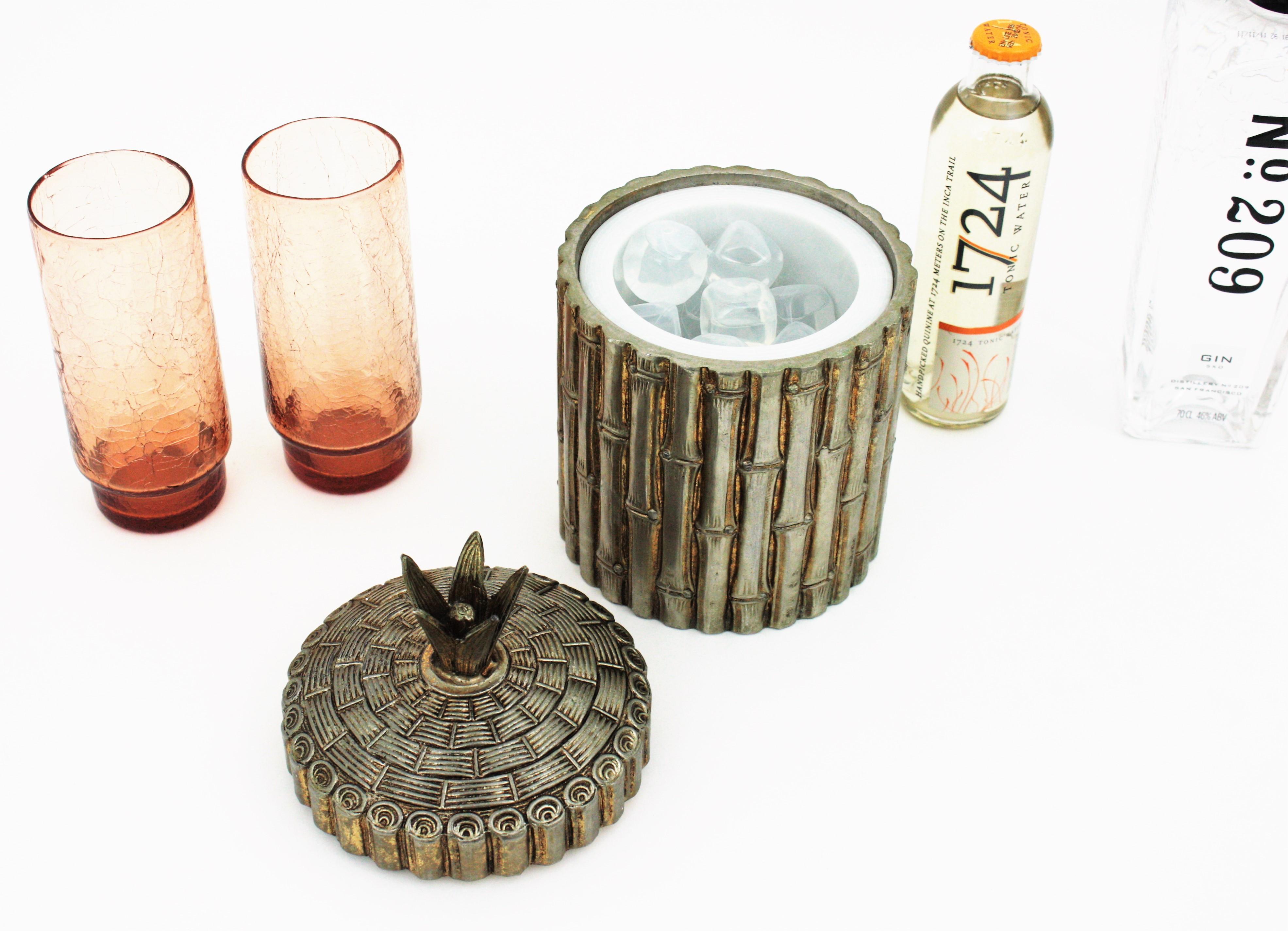 Bamboo Ice Bucket Wine Cooler by Mauro Manetti, Italy, 1960s In Good Condition In Barcelona, ES