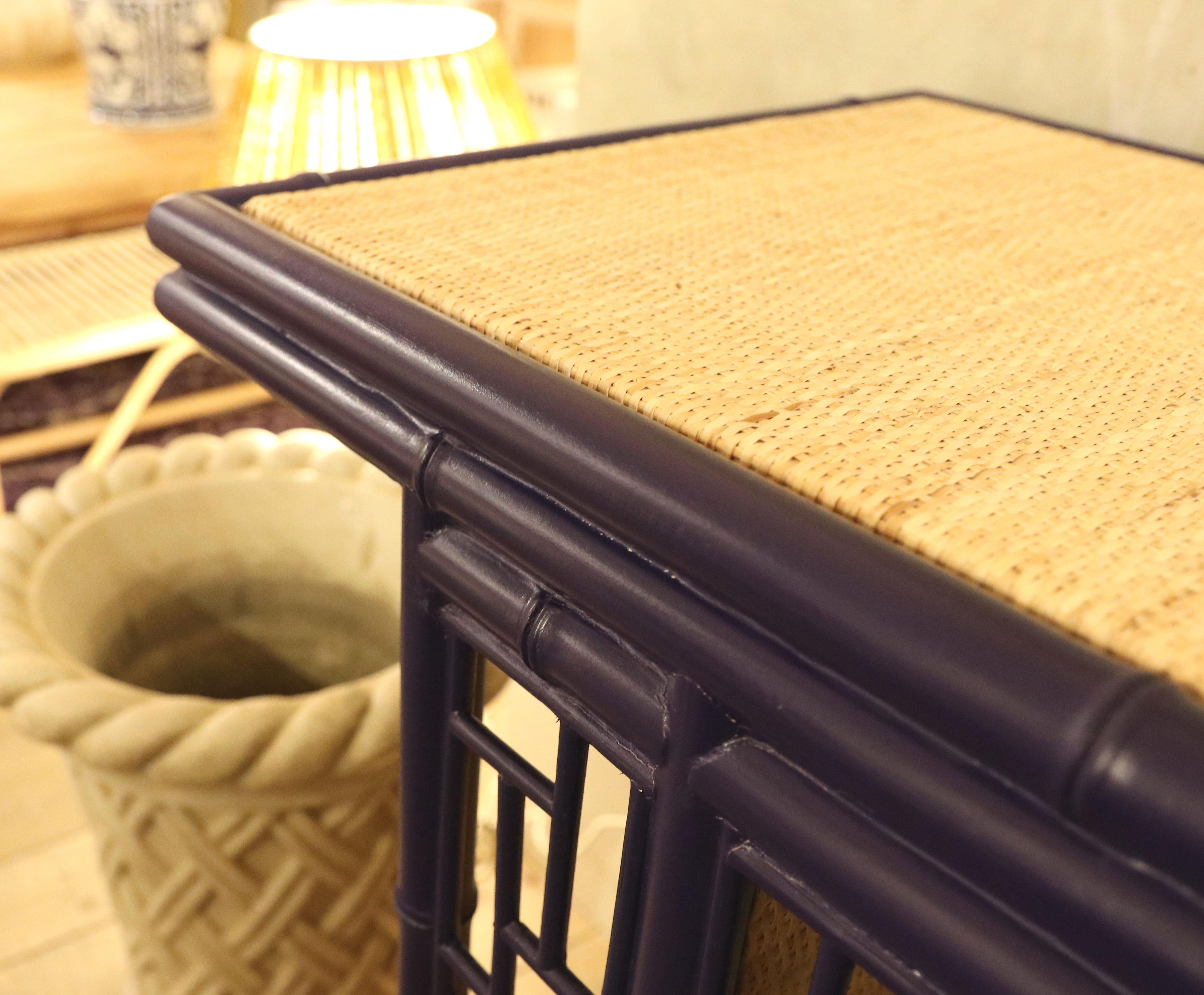 Bamboo Imitation Wood Console with Raffia Top and Sides For Sale 6
