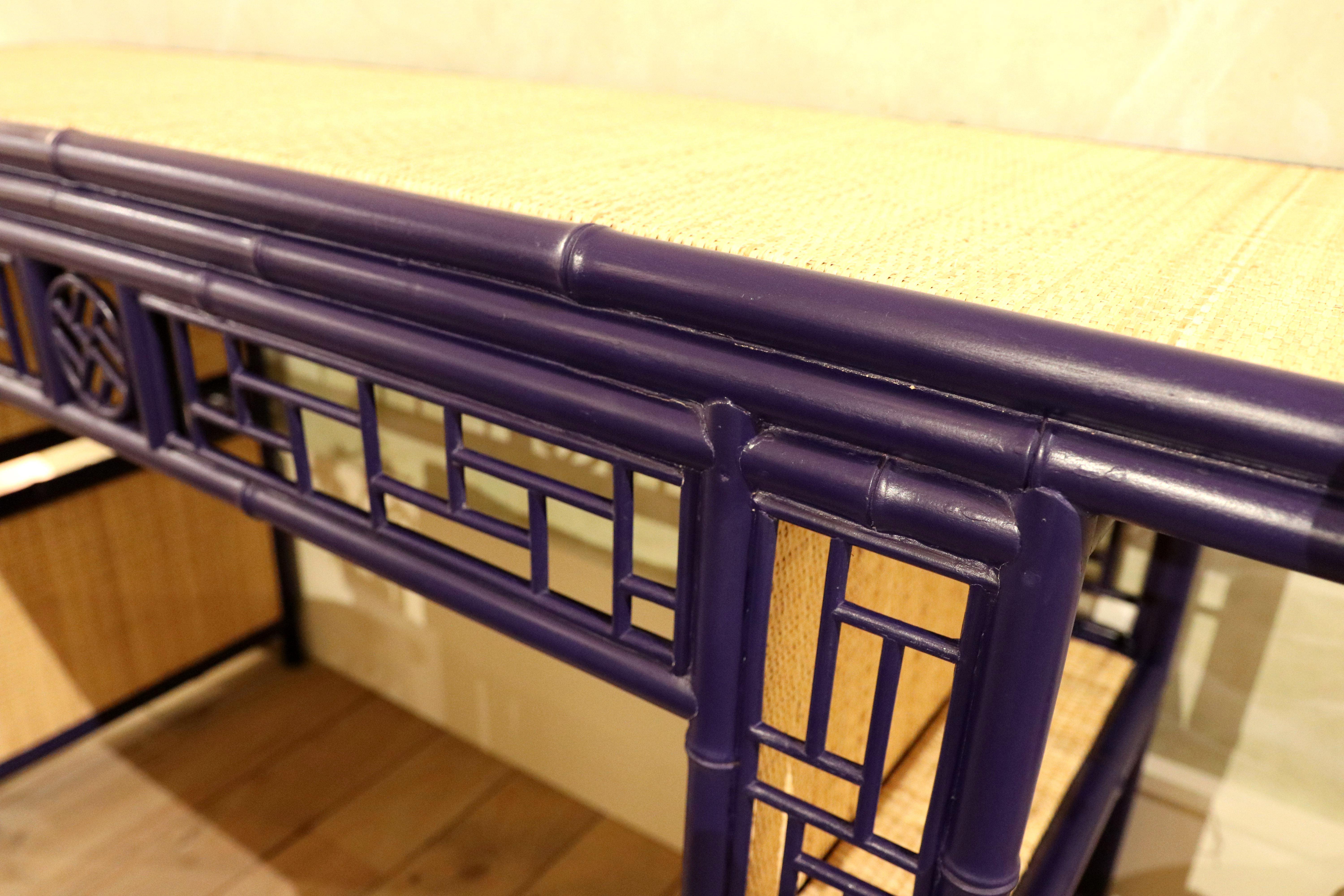Bamboo Imitation Wood Console with Raffia Top and Sides For Sale 4