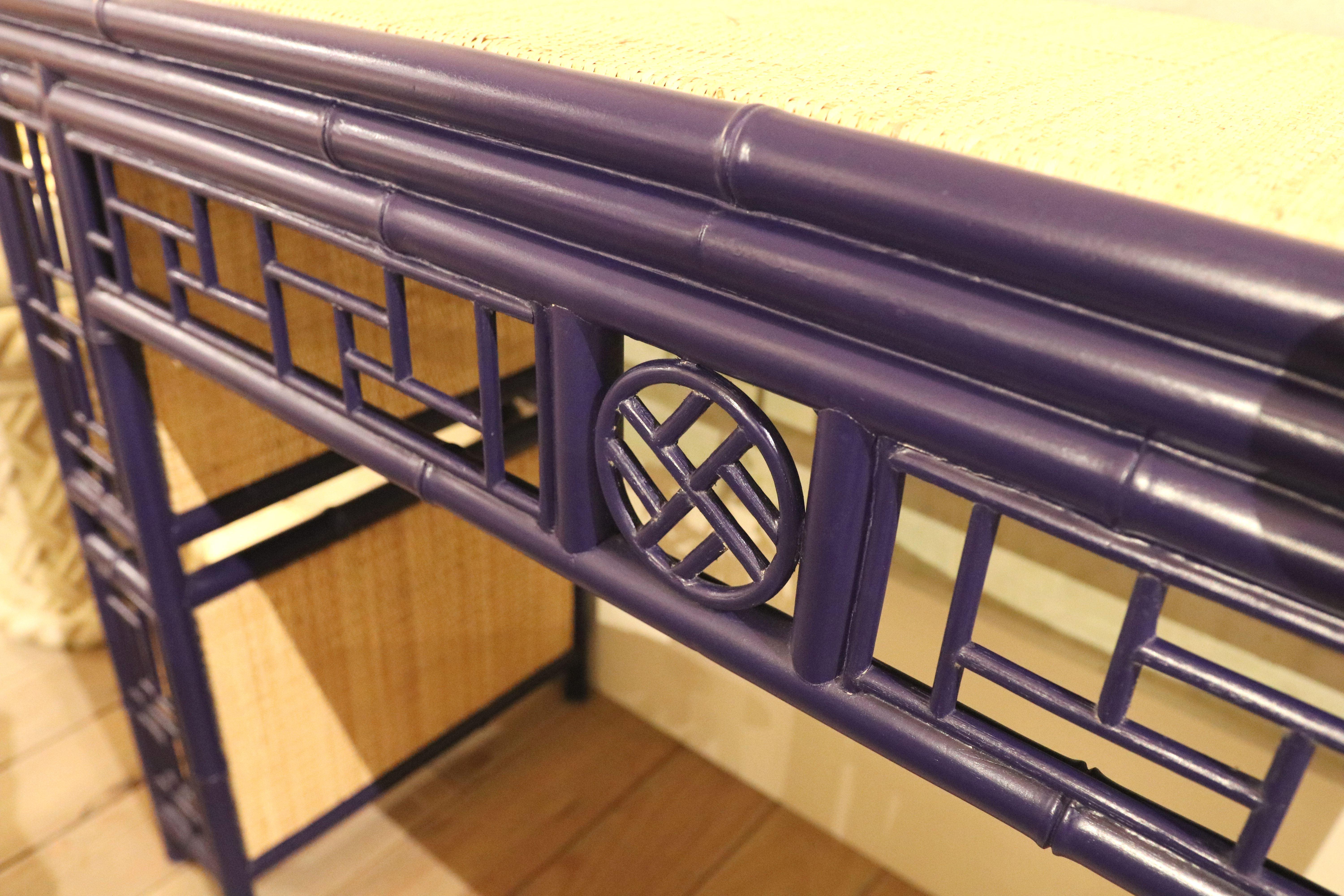 Bamboo Imitation Wood Console with Raffia Top and Sides For Sale 5