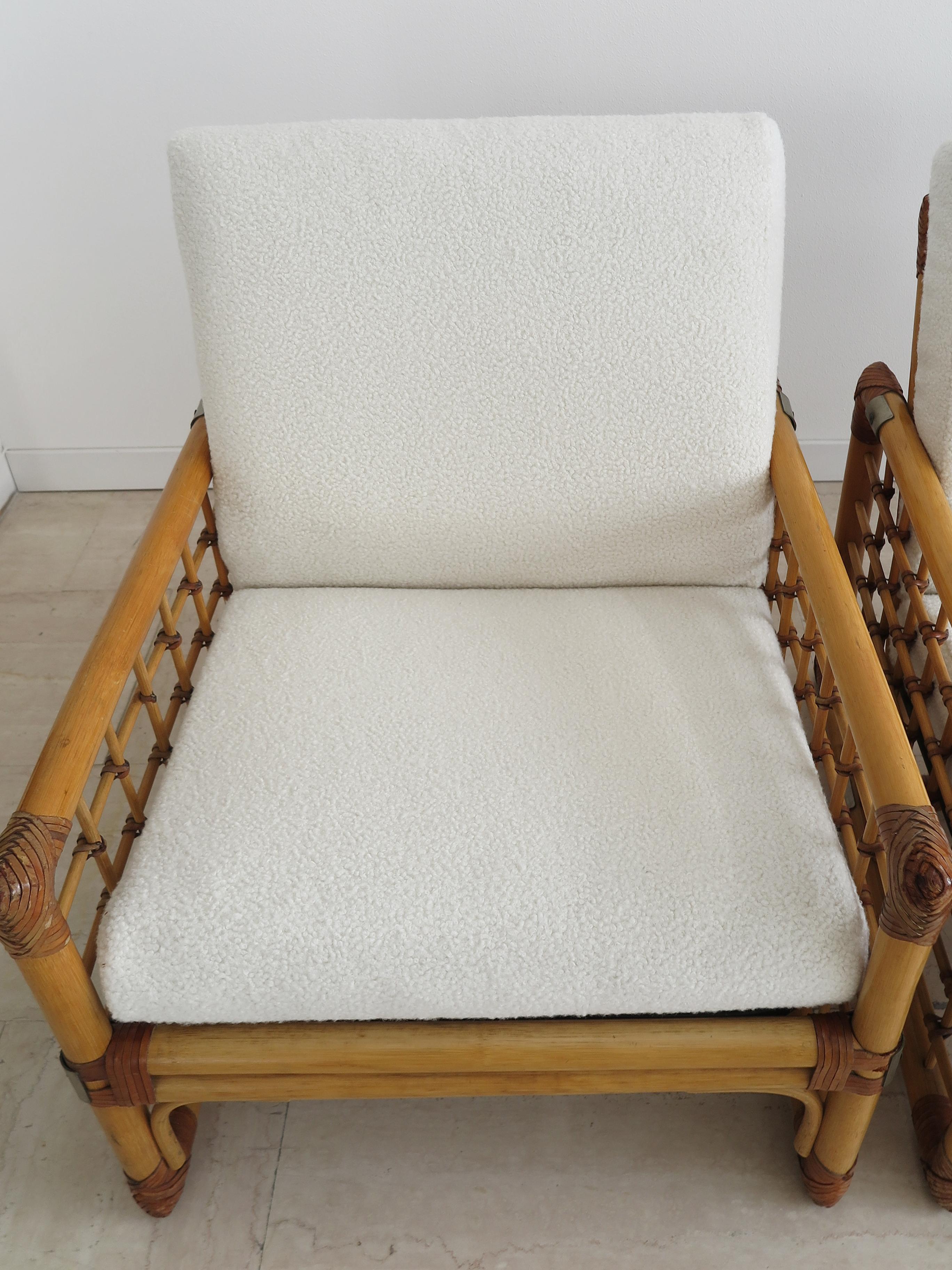 Bamboo, Indian Cane and Frabric Italian Armchairs, 1970s In Good Condition For Sale In Reggio Emilia, IT