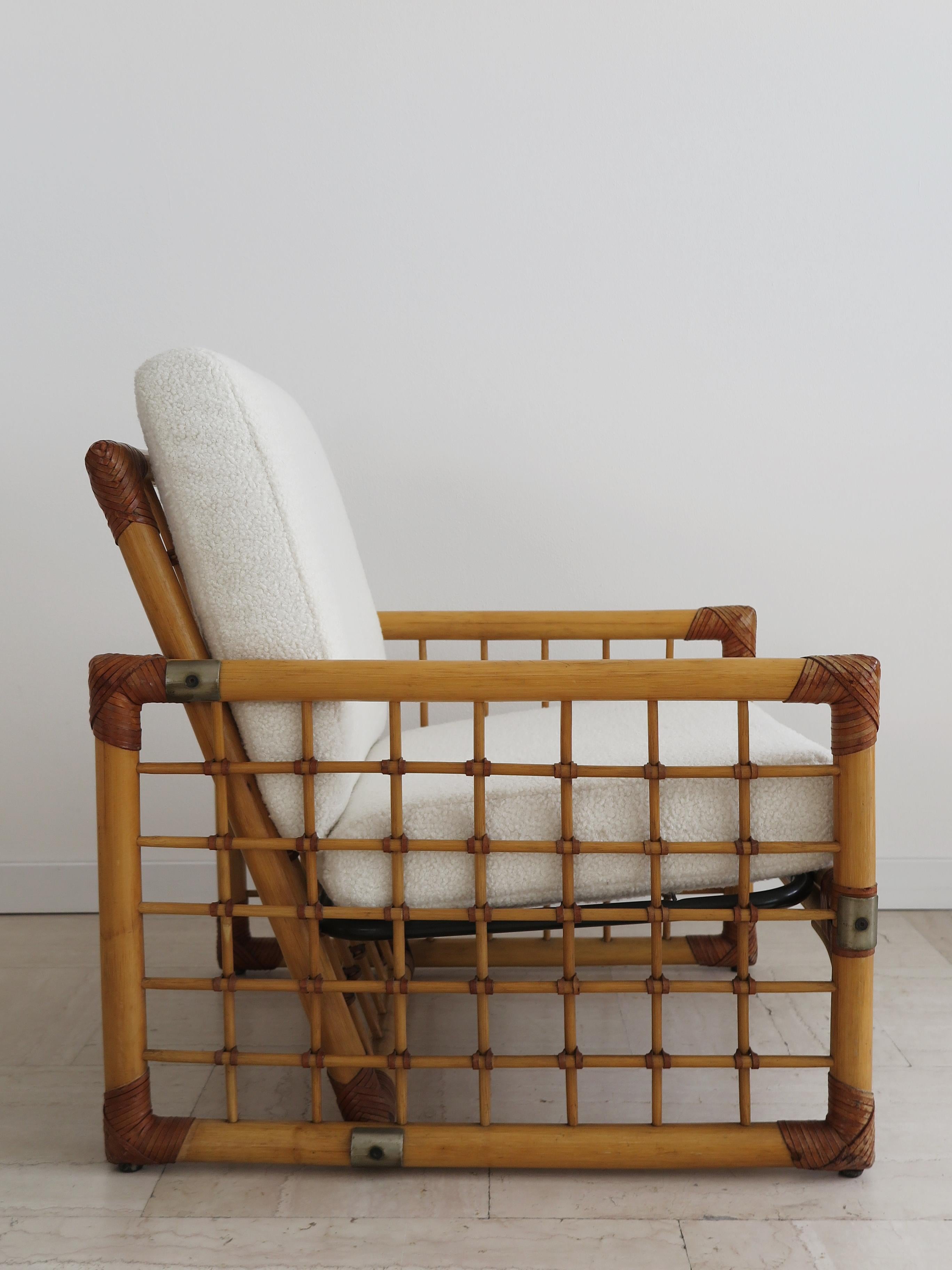 Bamboo, Indian Cane and Frabric Italian Armchairs, 1970s For Sale 1