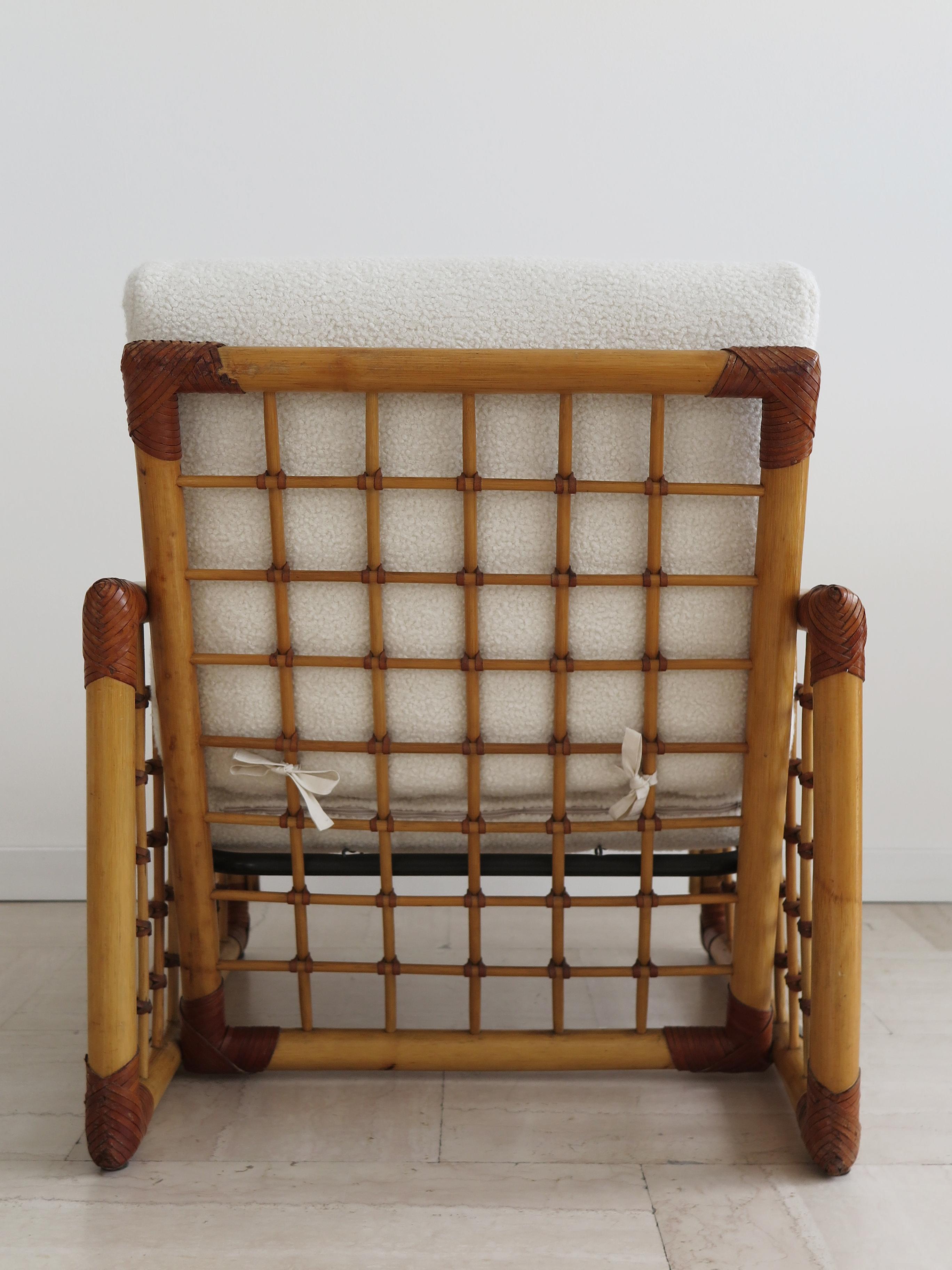 Italienische Sessel aus Bambus, indischem Schilfrohr und Stoff, 1970er Jahre im Angebot 2