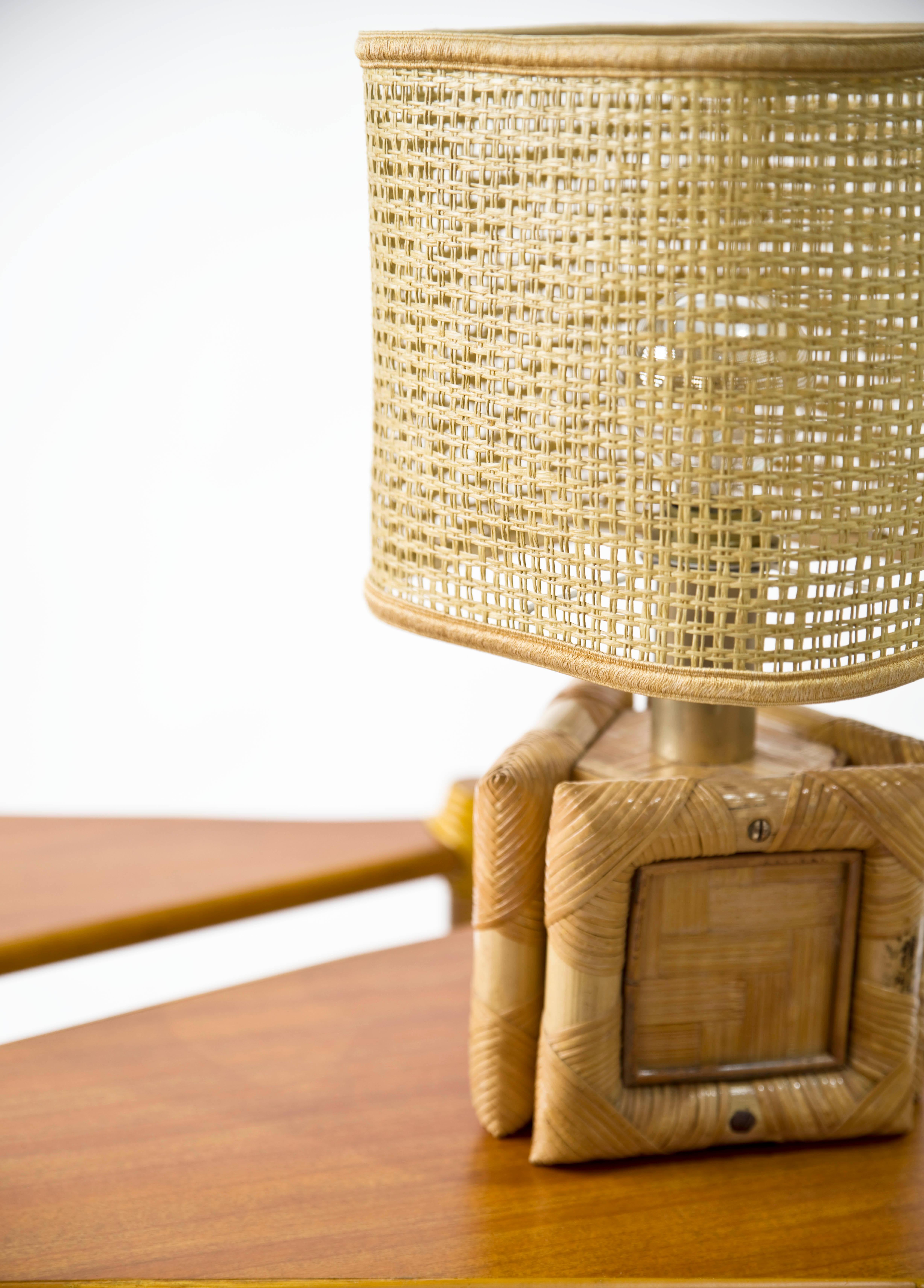 Mid-Century Modern Bamboo Italian Table Lamps circa 1970s For Sale