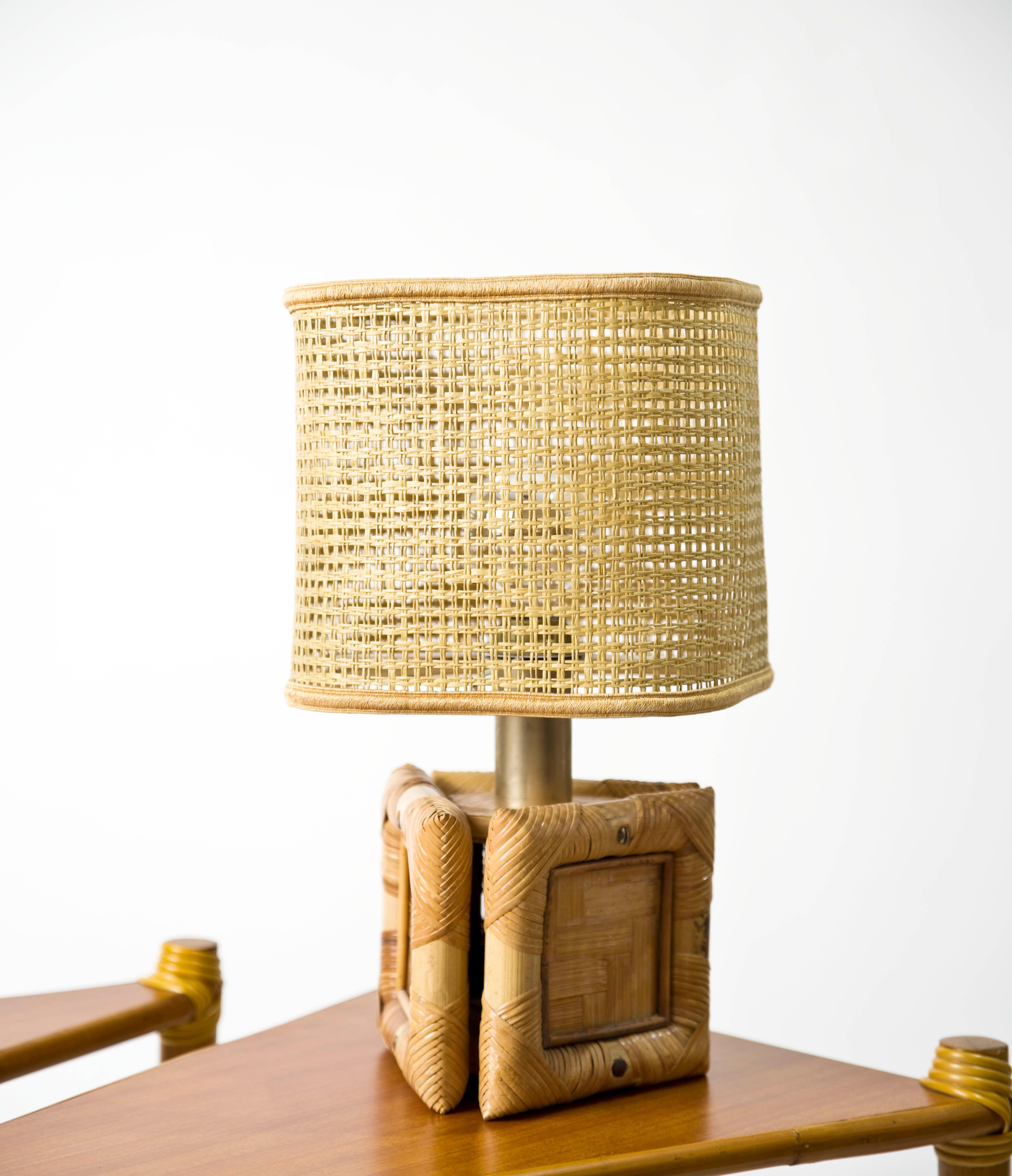 Bamboo Italian Table Lamps circa 1970s For Sale 1