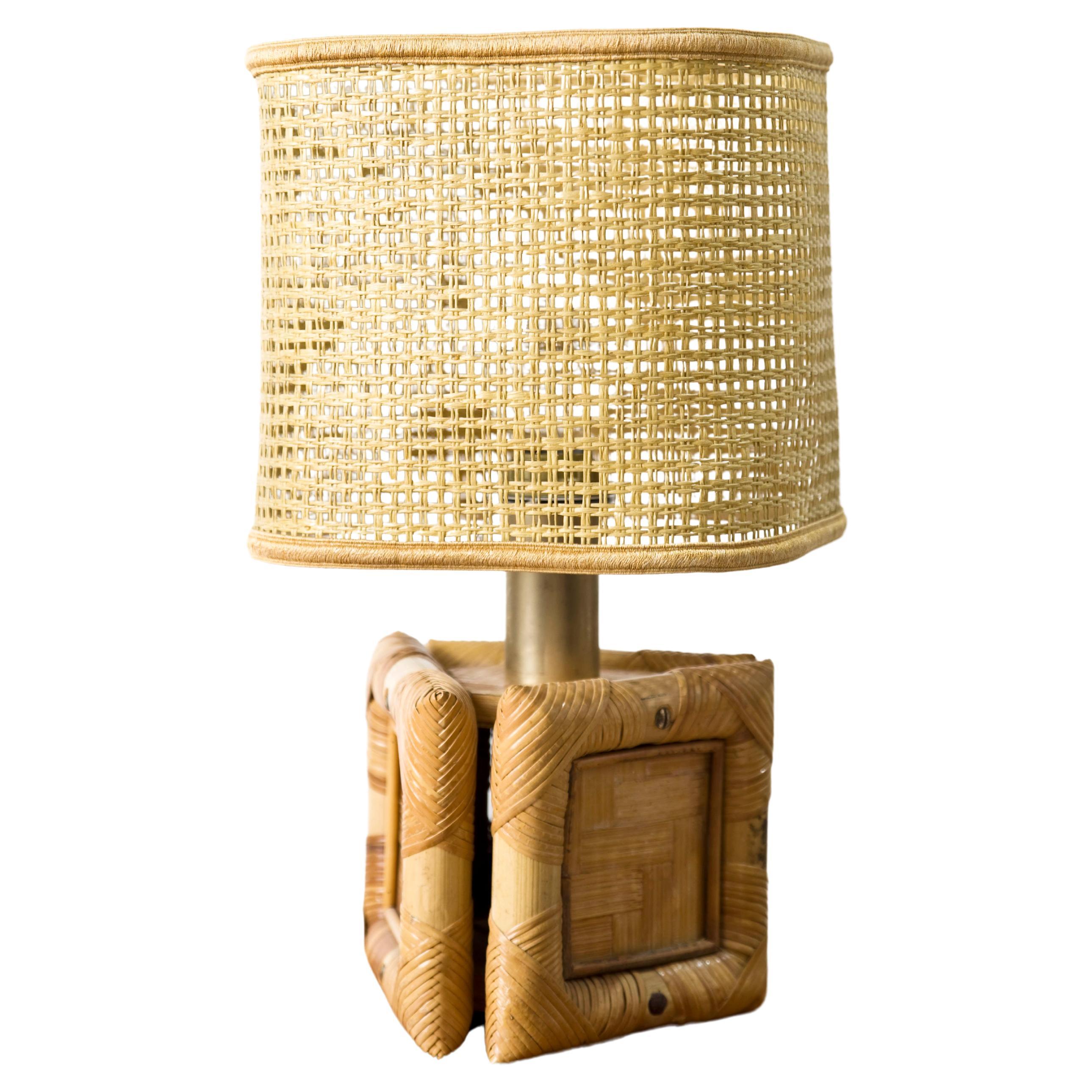 Lampes de table italiennes en bambou circa 1970