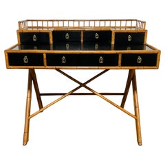 Bamboo & Lacquer Campaign French Style Desk Circa 1970s