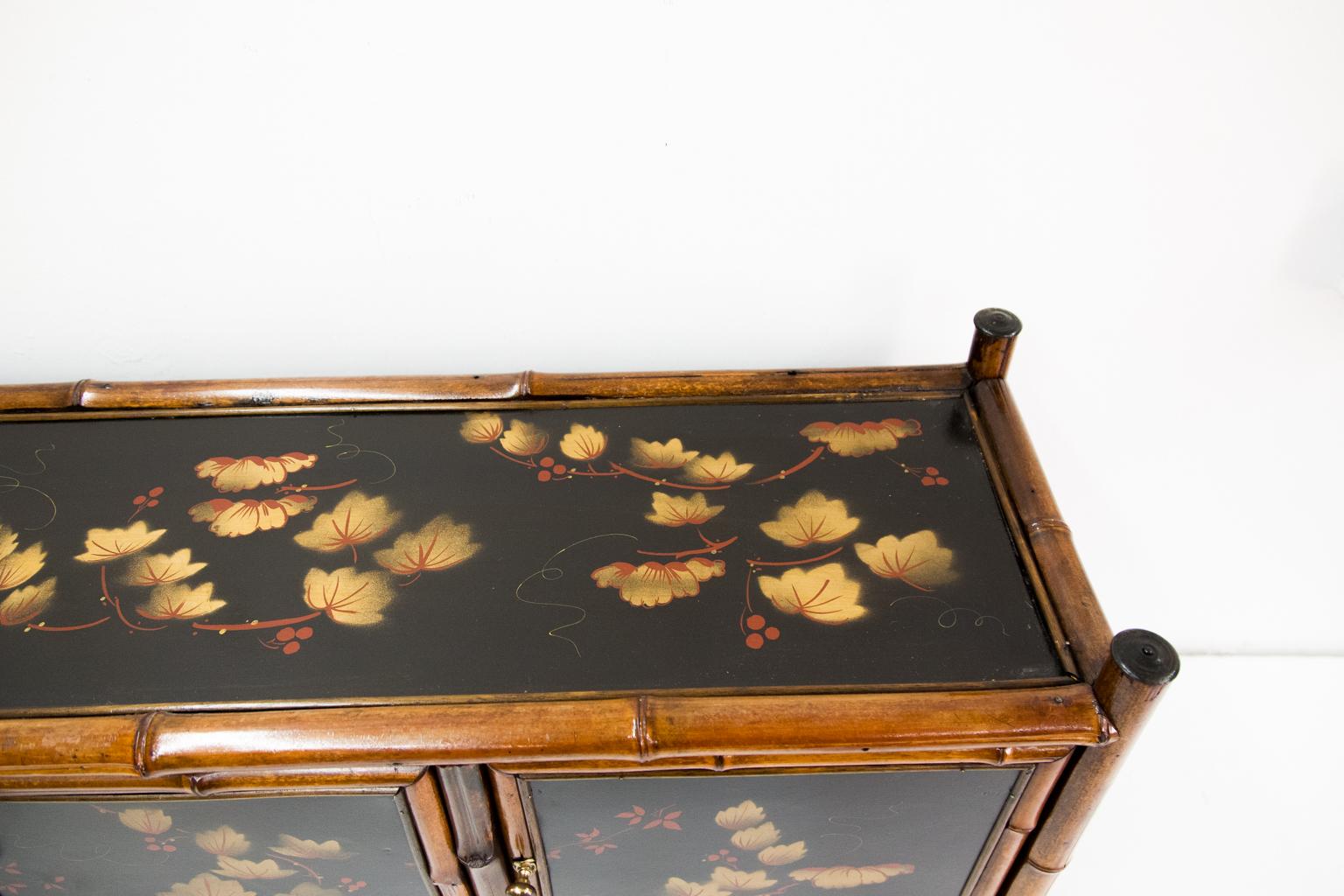 19th Century Bamboo Lacquer Three-Door Cabinet For Sale