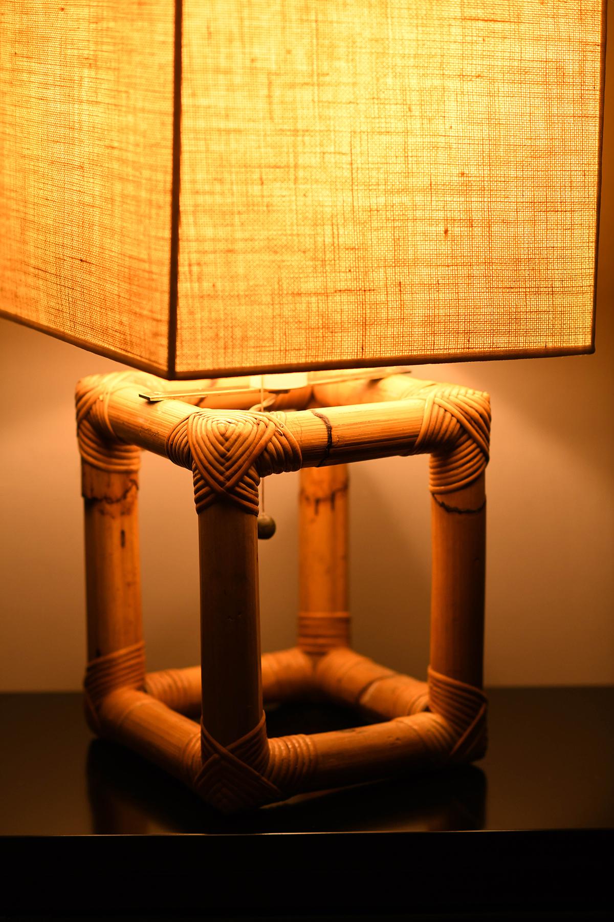  Bamboo lamp from 1980s complete with fabric lampshade. For Sale 5