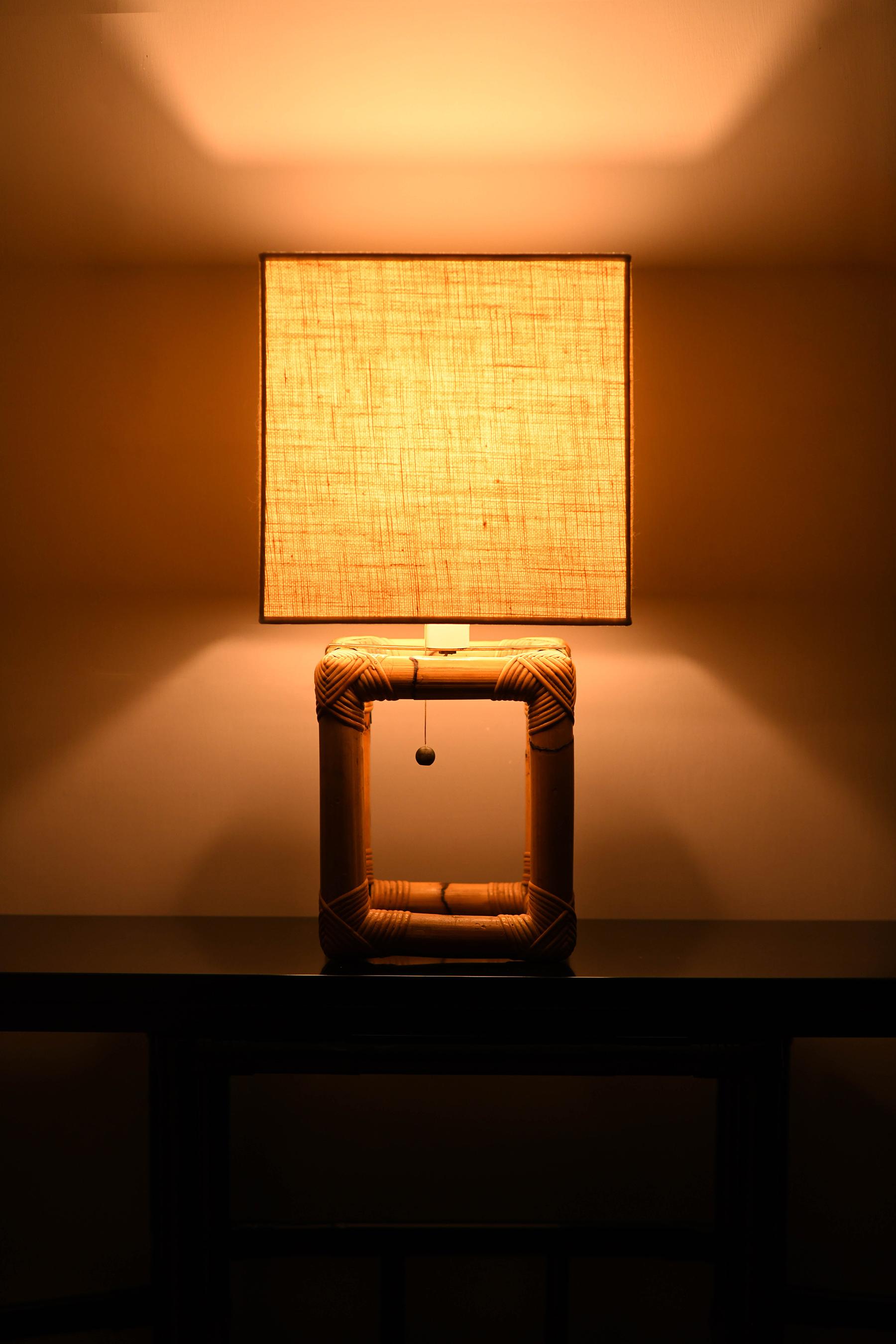  Bamboo lamp from 1980s complete with fabric lampshade. For Sale 2