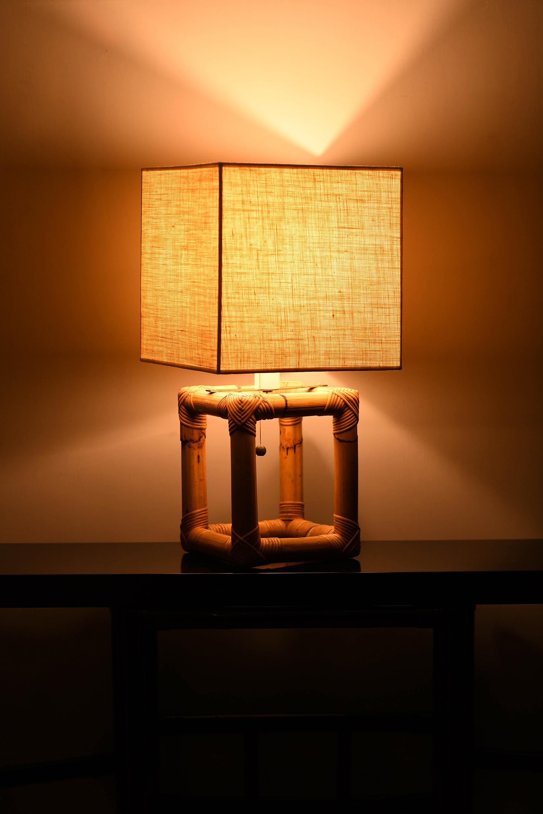  Bamboo lamp from 1980s complete with fabric lampshade. For Sale 3