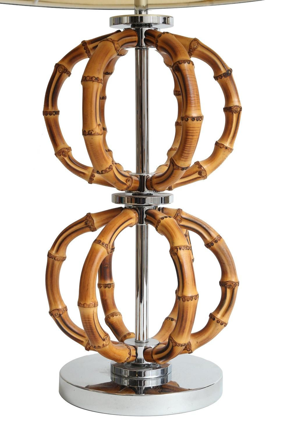 Lampada in bambù con base cromata e doppio paralume in paglia di Riviere, Italy In condizioni Nuovo in vendita a Miami, FL