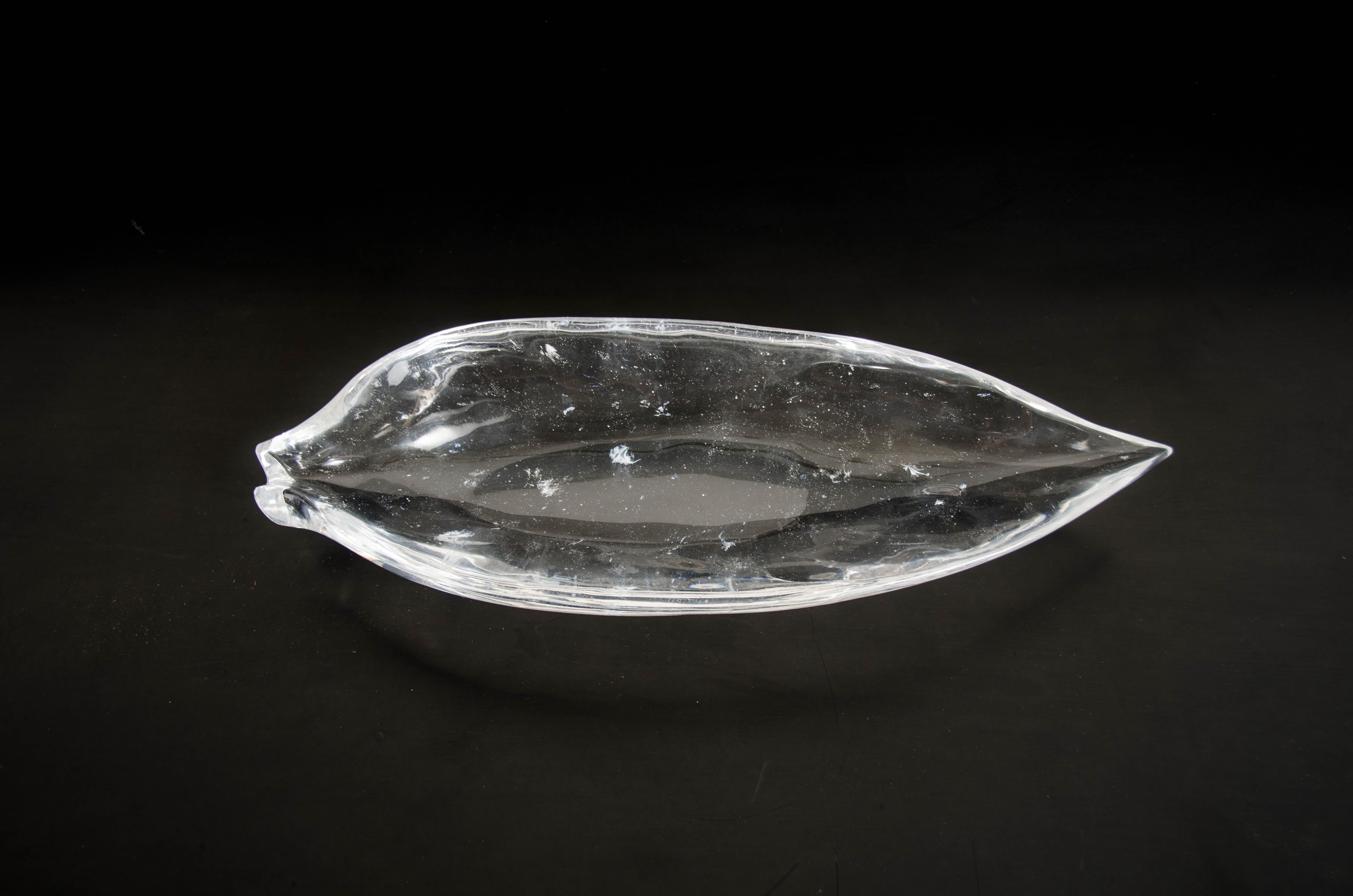 Chinese Bamboo Leaf Tray in Crystal by Robert Kuo, Limited Edition For Sale