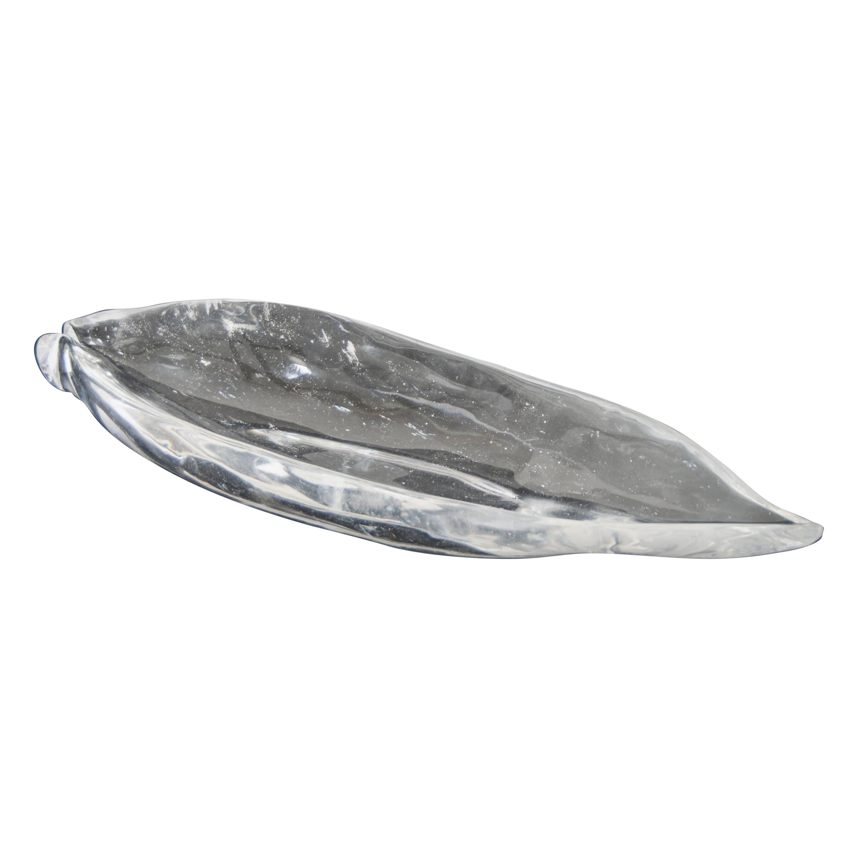 Bamboo Leaf Tray in Crystal by Robert Kuo, Limited Edition For Sale