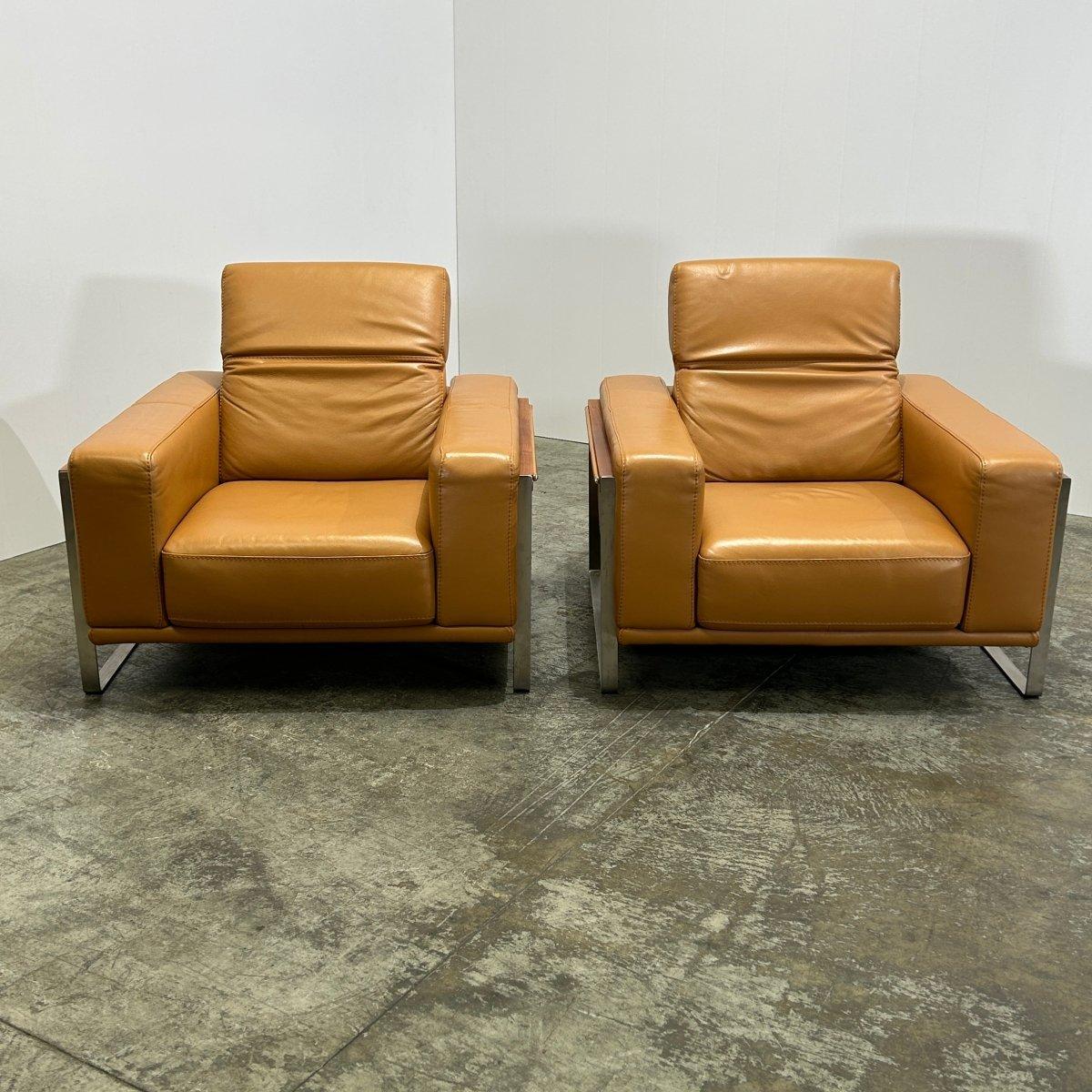 Moderno Bamboo Leather Armchair by Nicoletti, Set of Two in vendita