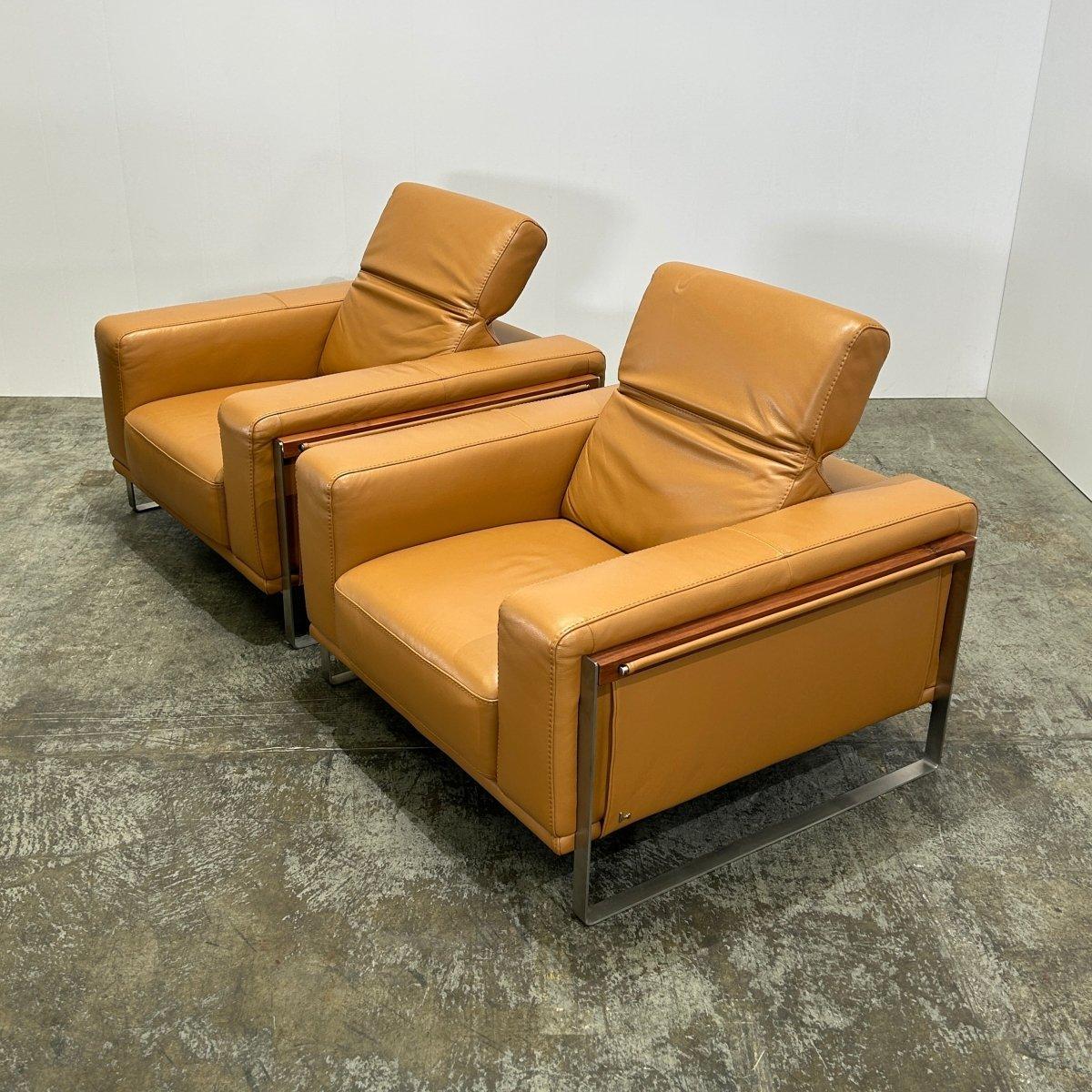 Italiano Bamboo Leather Armchair by Nicoletti, Set of Two in vendita
