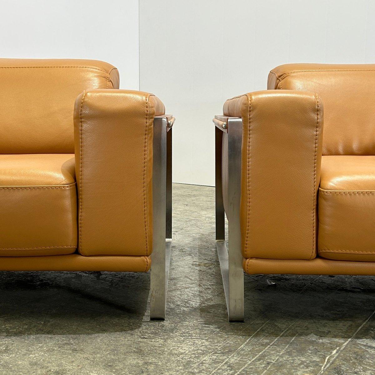 XXI secolo e contemporaneo Bamboo Leather Armchair by Nicoletti, Set of Two in vendita