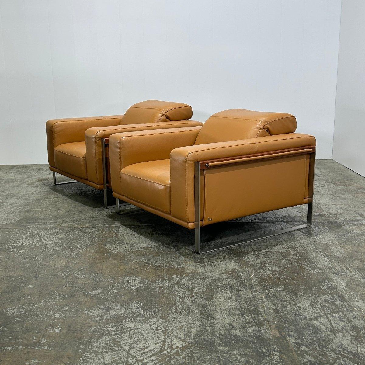 Metallo Bamboo Leather Armchair by Nicoletti, Set of Two in vendita