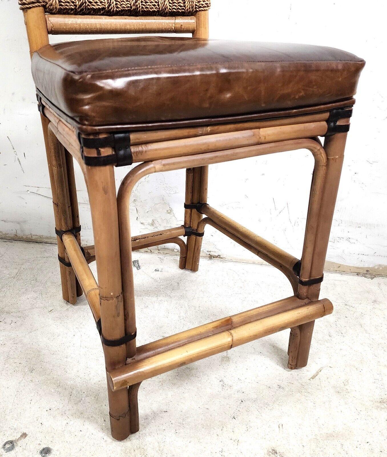Late 20th Century Bamboo Leather Counter Stool by PALECEK For Sale