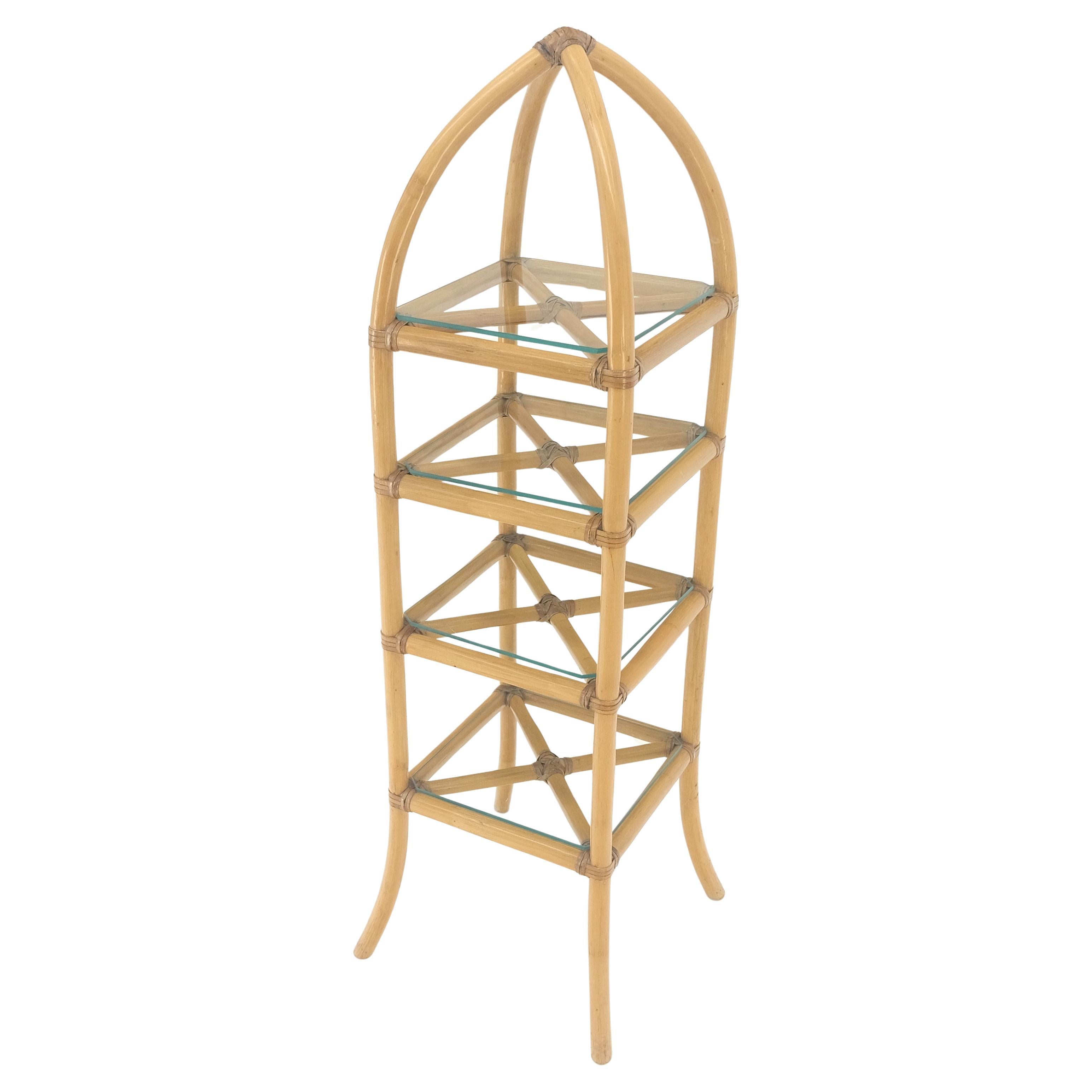 Bamboo & Leather Figural 13" Square Profile Dome Shape Etagere MINT For Sale