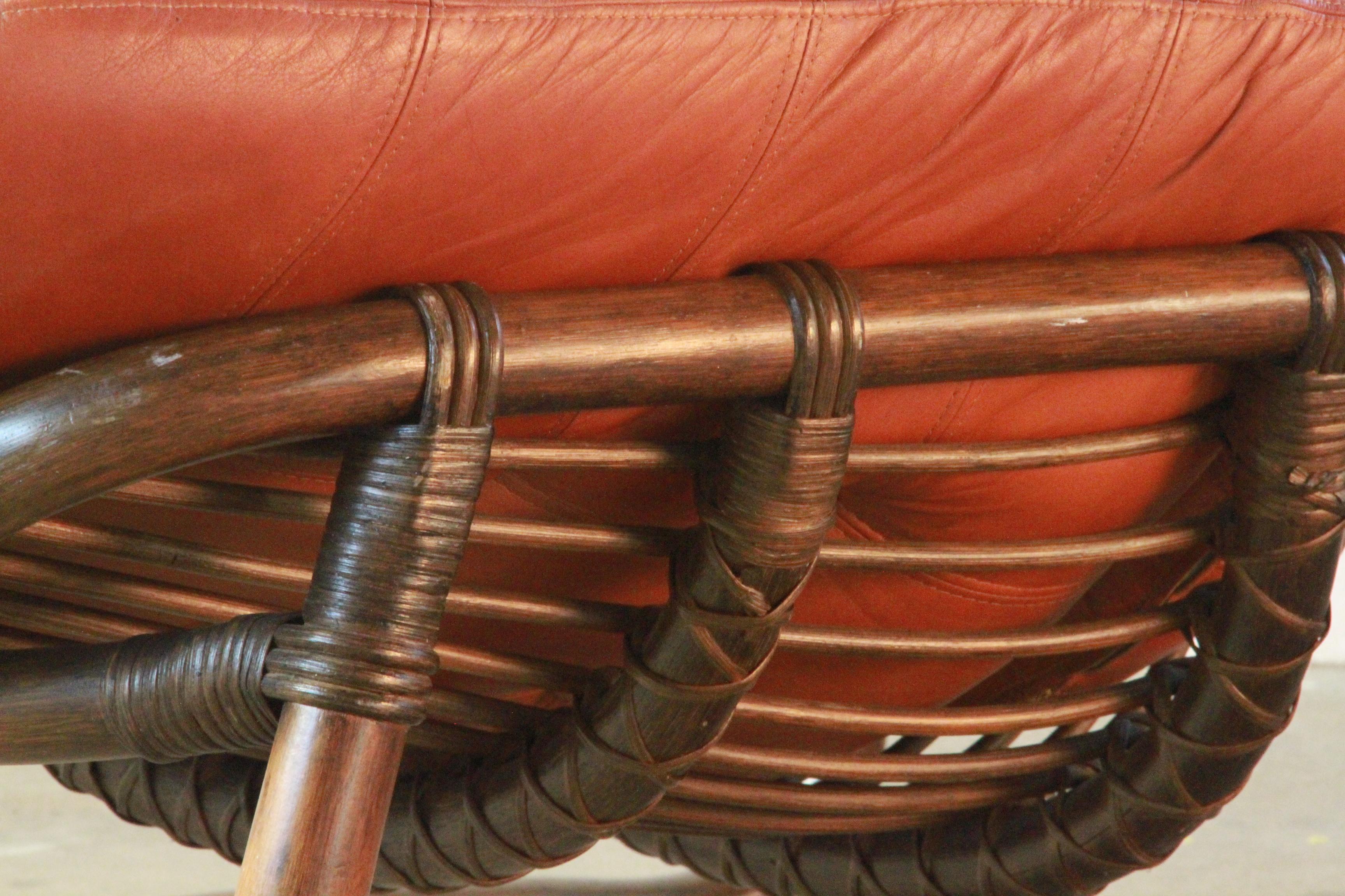 Bamboo & Leather Lounge Chairs, Denmark, 1970s 5