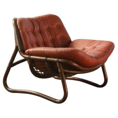 Bamboo & Leather Lounge / Easy Chair, Denmark, 1970s