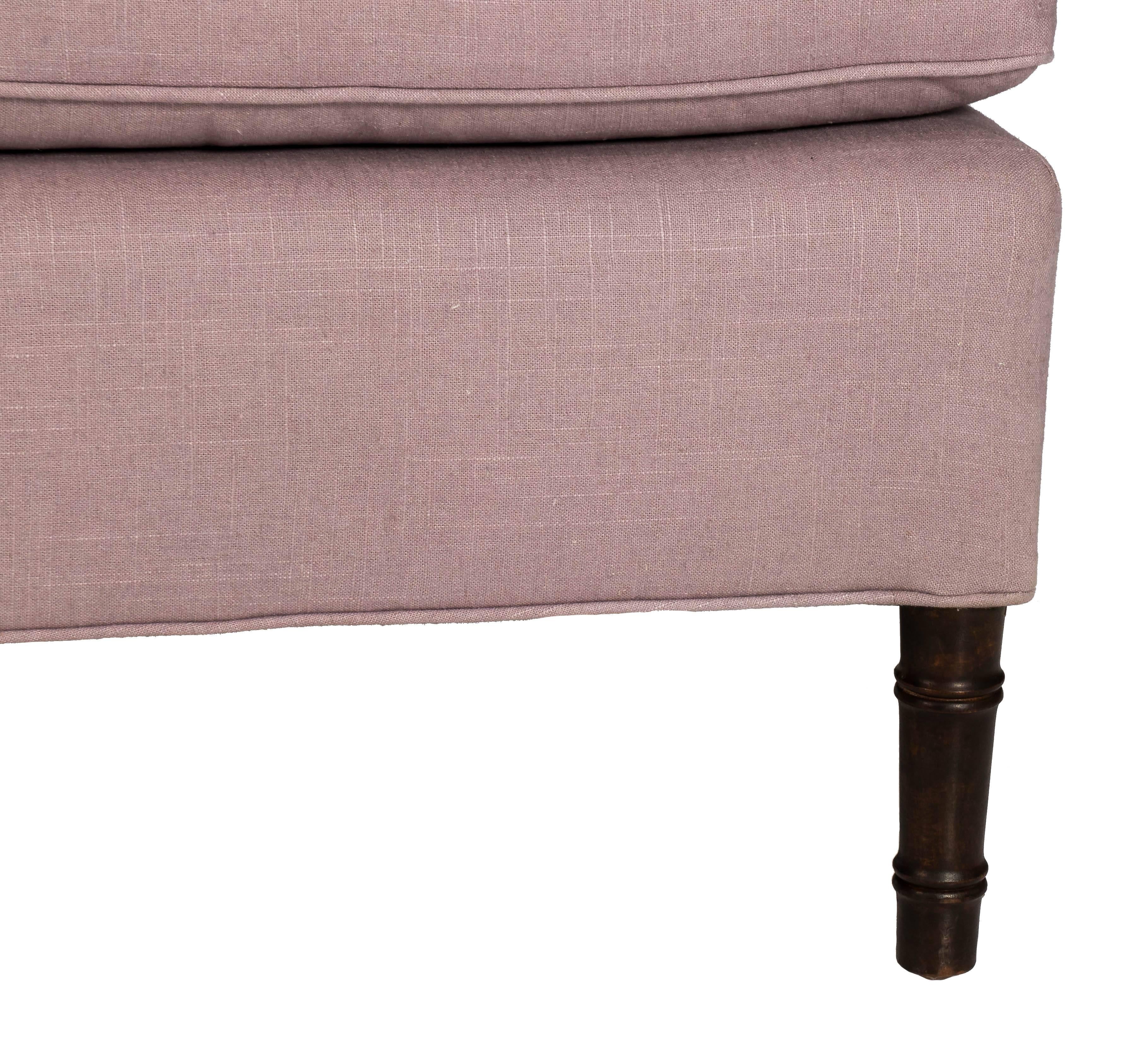 Mid-20th Century Bamboo Leg Newly Upholstered Small Sofa