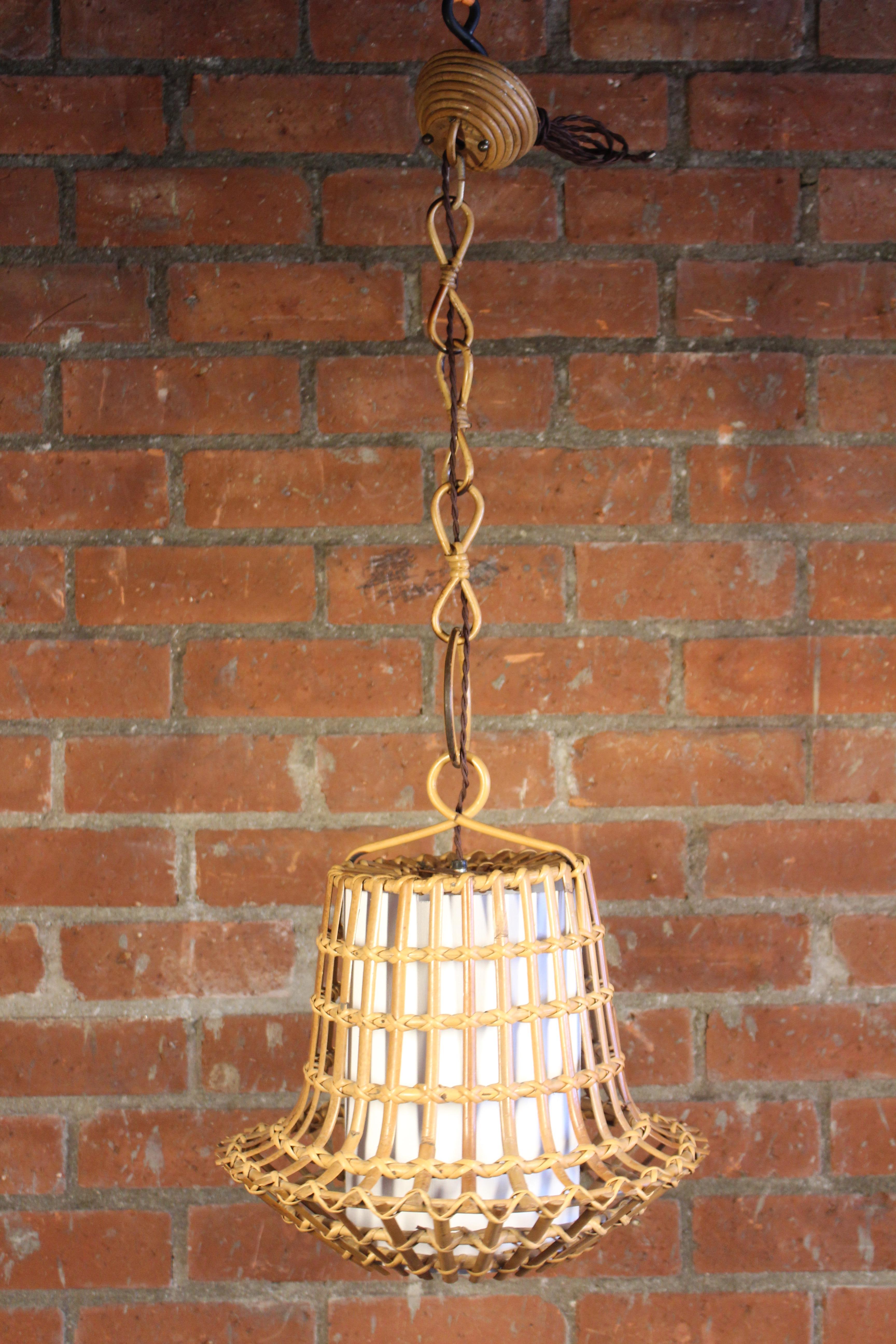 Bamboo & Linen Pendant Light, Italy, 1960s 9