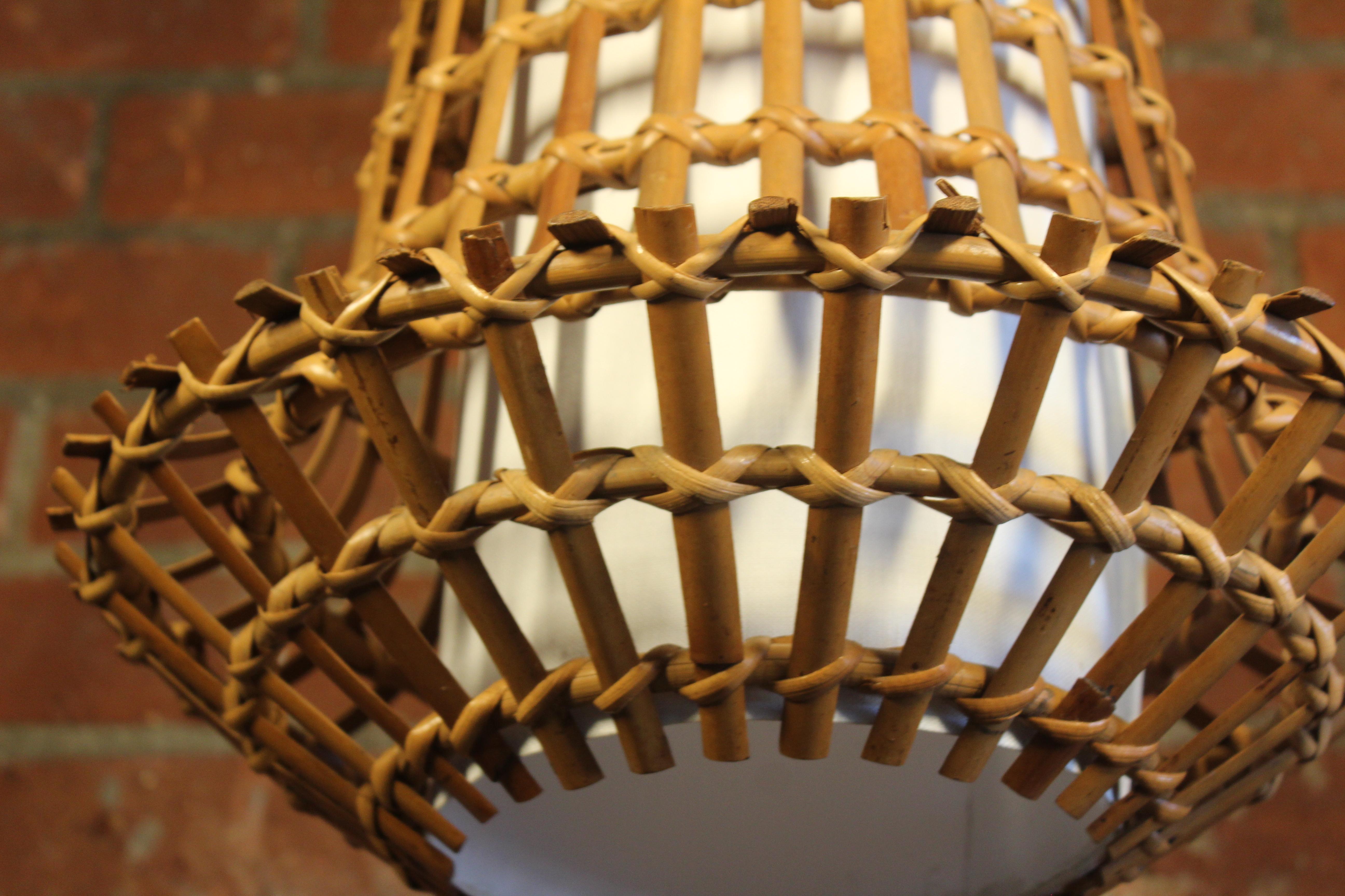 Bamboo & Linen Pendant Light, Italy, 1960s In Good Condition In Los Angeles, CA