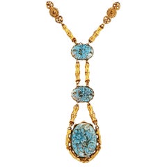 Chaîne à maillons en bambou avec fausse turquoise sculptée par Goldette, 1970